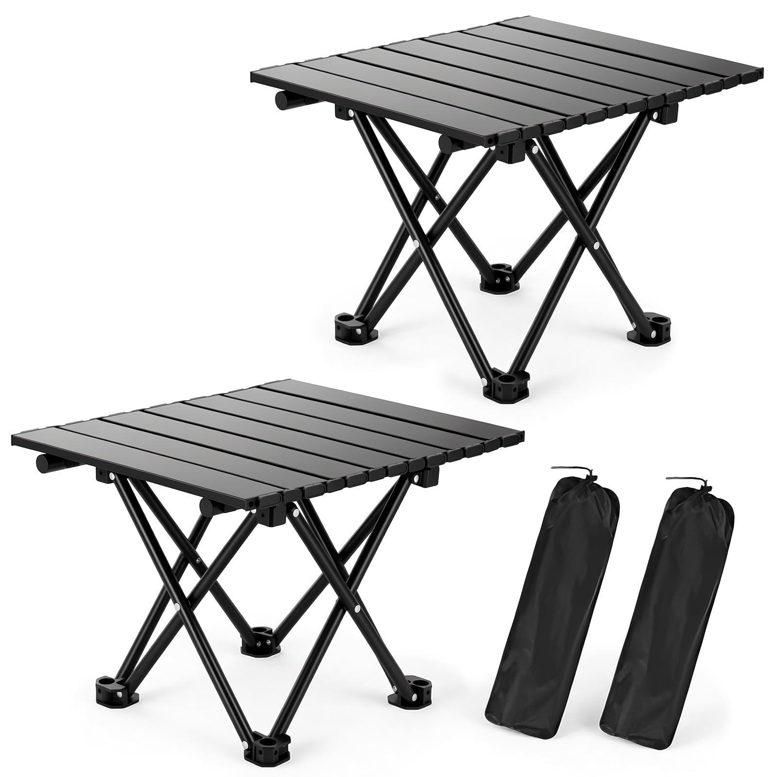 2 Pack Ultralight Foldable Camping Tables - Portable Beach & Picnic Tables with1