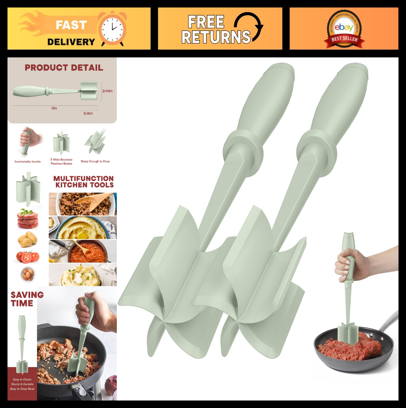 2Pack Meat Chopper Hamburger Smasher   Heat Resistant Nylon, Non Stick, Dishwash0