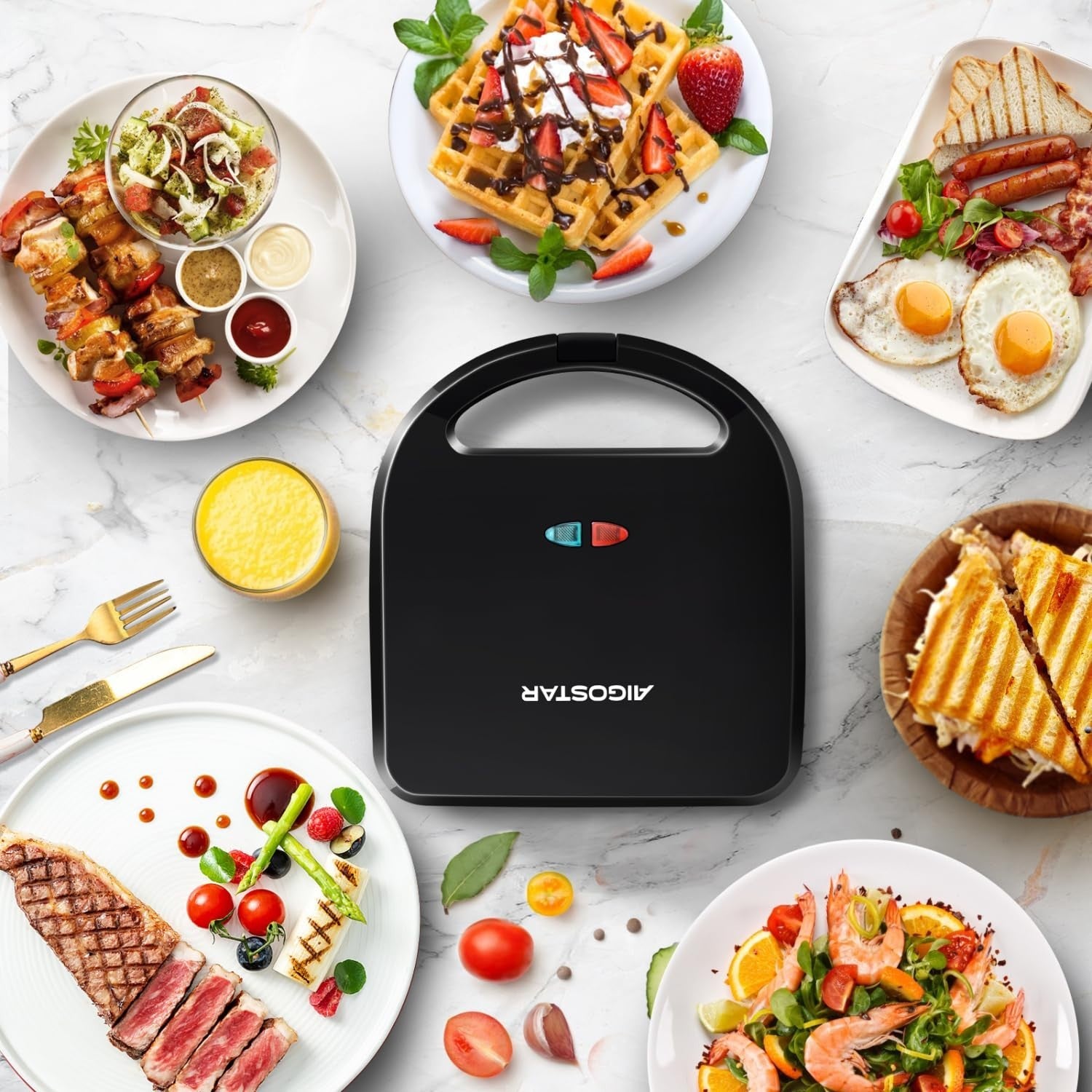 3-in-1 Electric Sandwich Maker & Panini Press with Non-Stick Plates, Waffle Make2