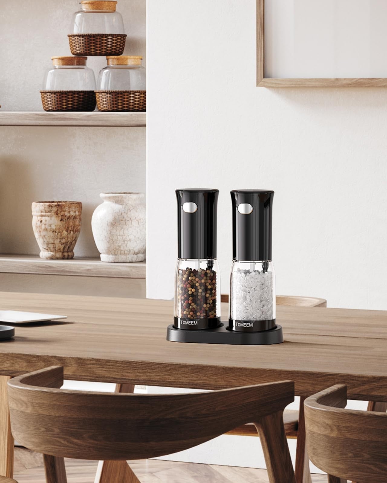 Rechargeable Electric Salt & Pepper Grinder Set with LED Light, 5-Level Adjustab7