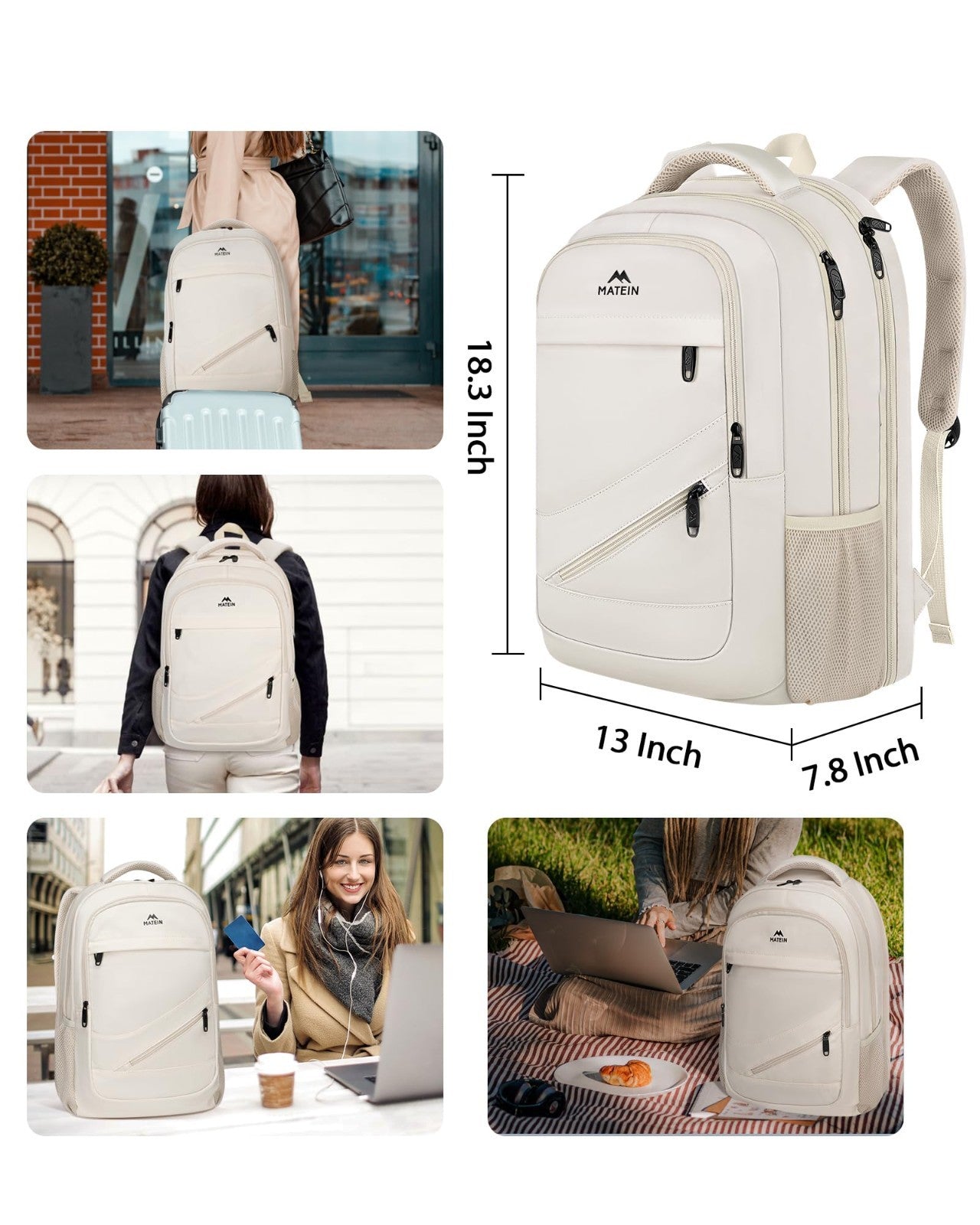 Large Capacity Beige Laptop Backpack for Women, TSA Friendly Travel Bag6