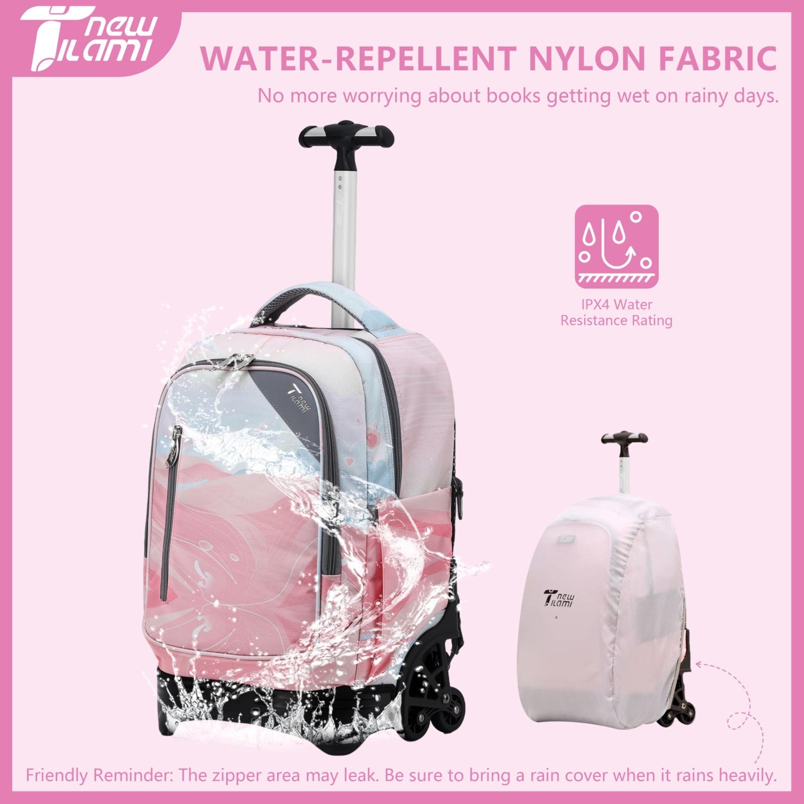 18" Rolling Backpack with Lunch Bag for Kids, School Travel, Girls & Boys8