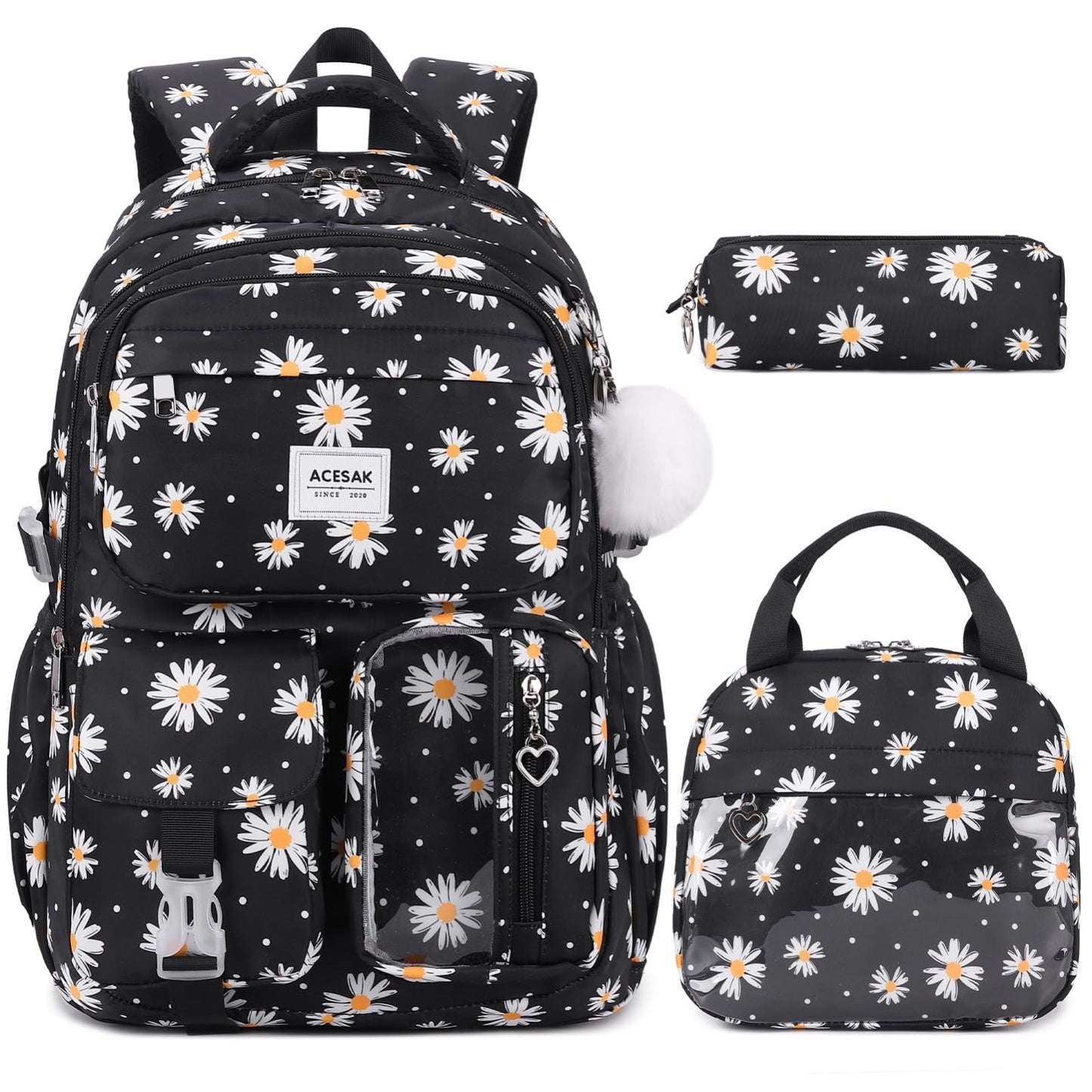Stylish Girls Backpack with Lunch Bag & Pencil Pouch   Teen Kids Laptop Bookbag1