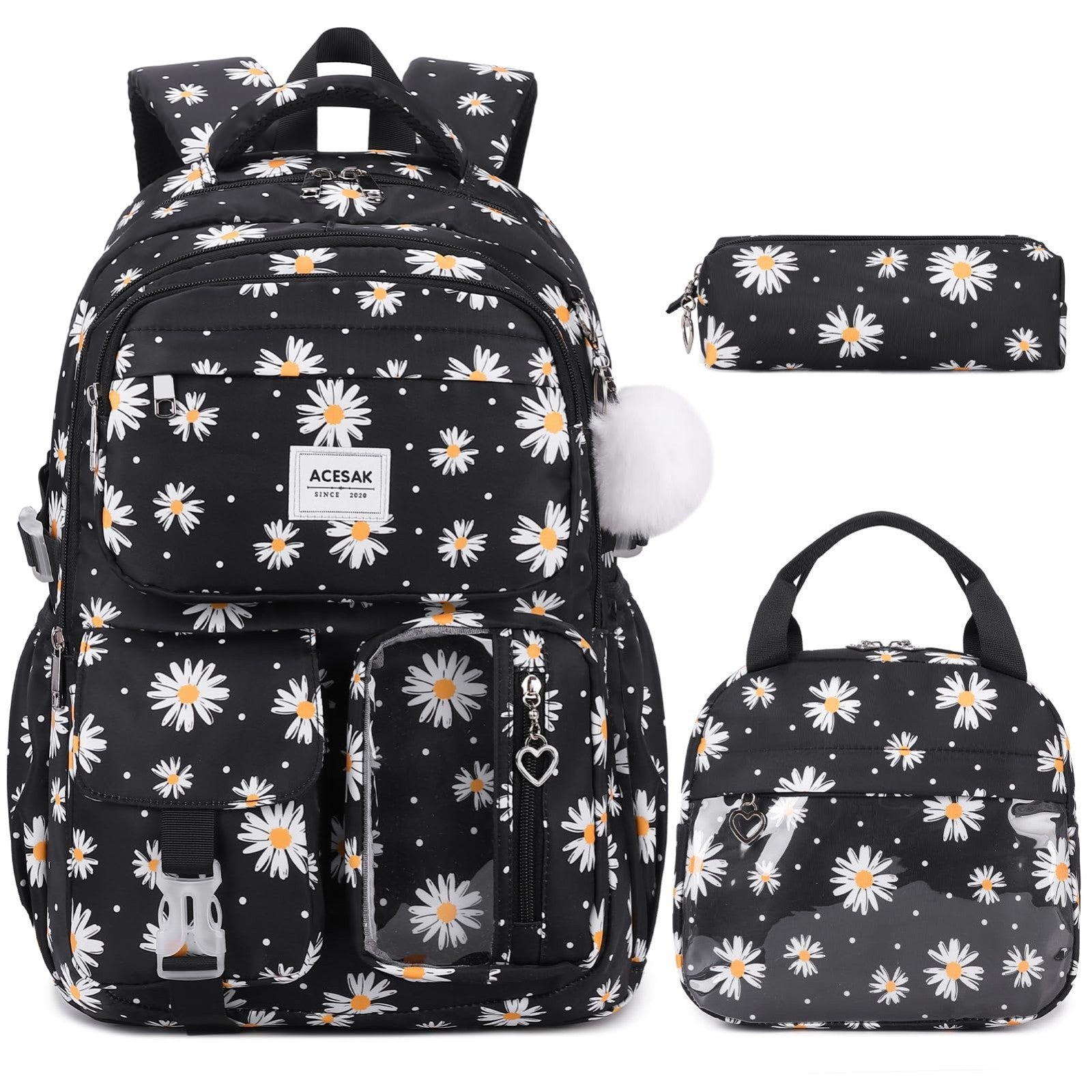 Stylish Girls Backpack with Lunch Bag & Pencil Pouch   Teen Kids Laptop Bookbag1