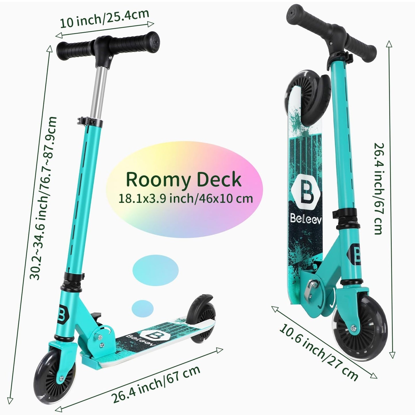 Light-Up Wheels Kids Scooter, 2-Wheel Folding Kick Scooter, Adjustable Height, N6