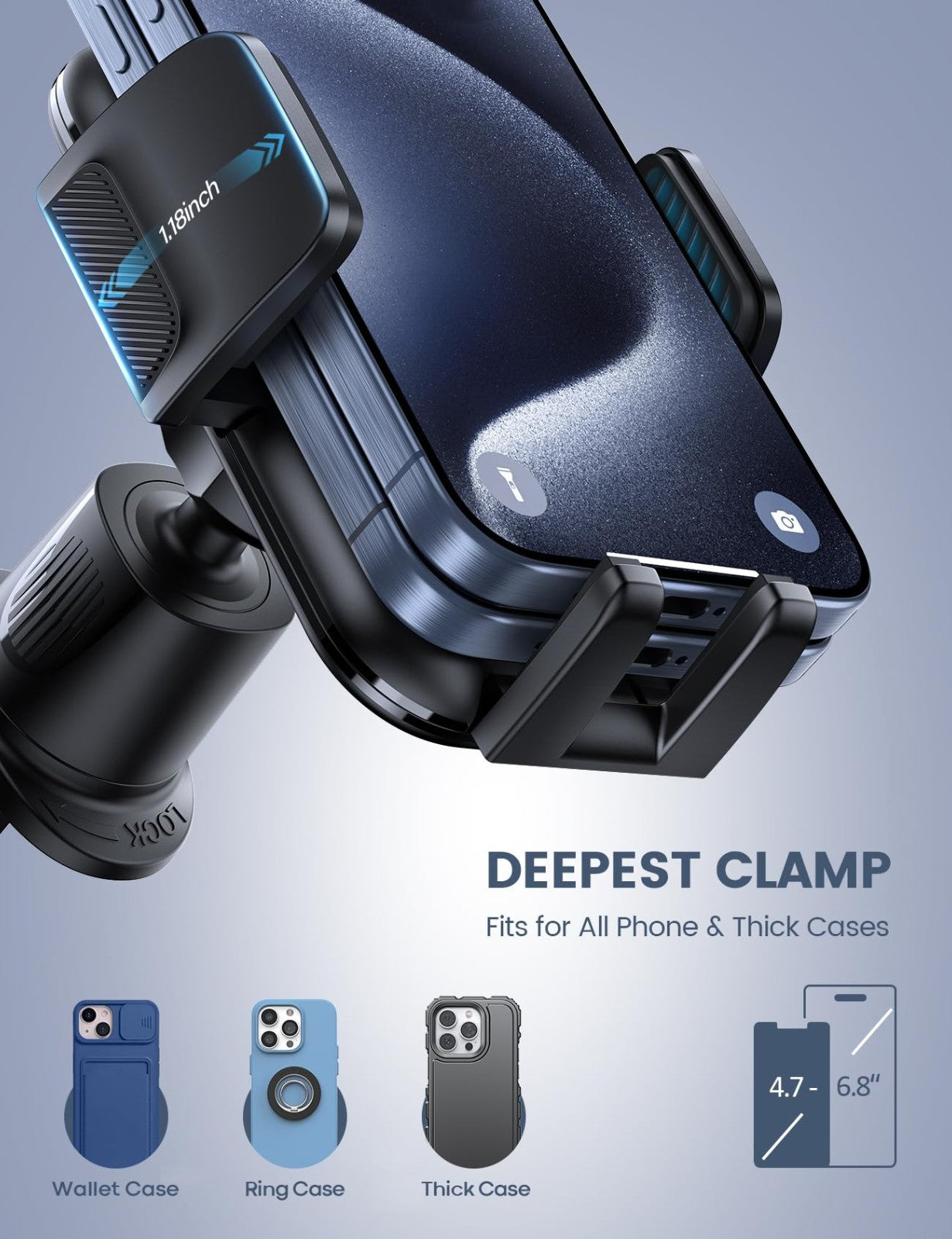 Wider Clamp Car Phone Holder for Air Vent   Metal Hook, Thick Case Friendly, Han2