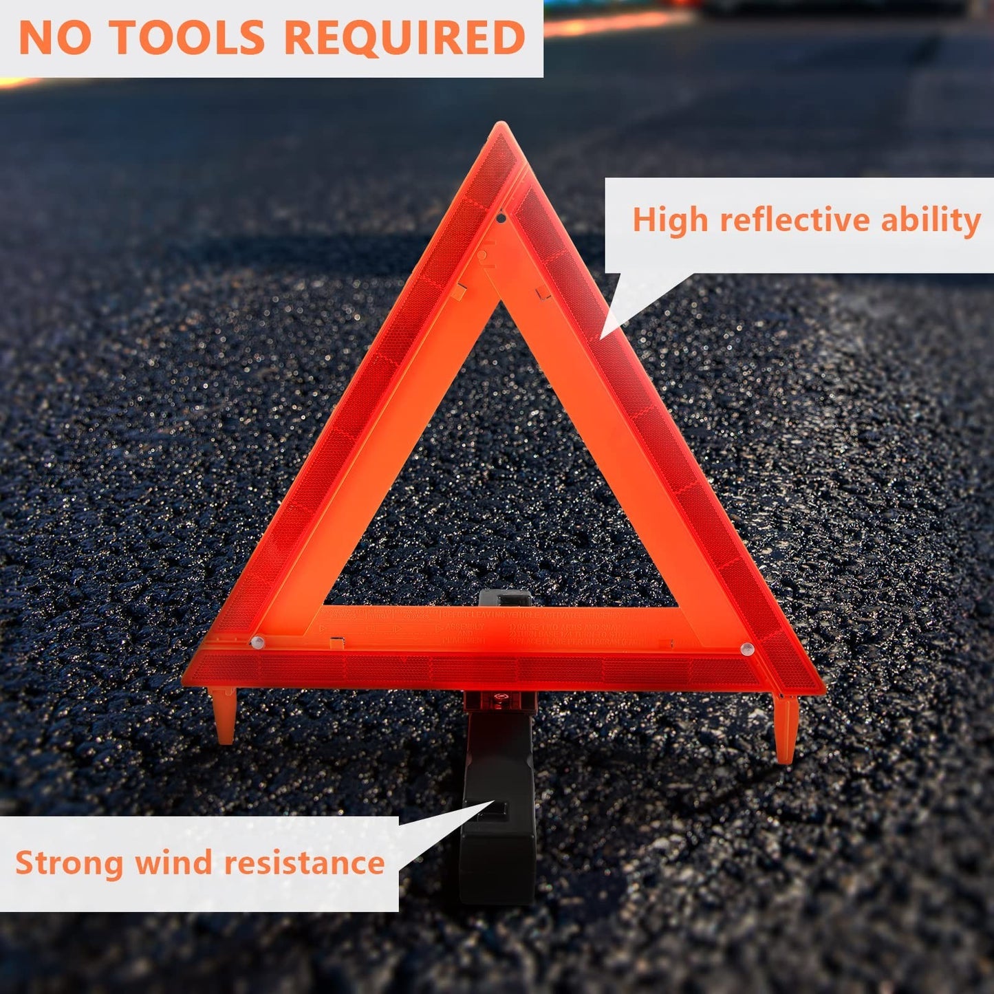 3 Pack Reflective Warning Triangles with Carrying Case   Heavy Base Roadside Saf4