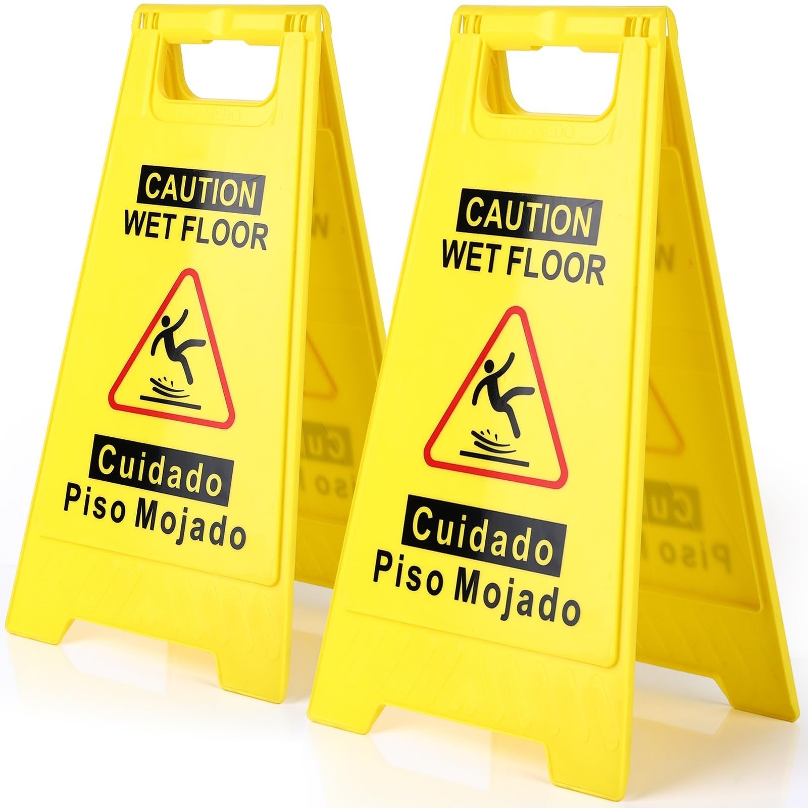 2 Pack Wet Floor Sign   17.5" Double Sided A Frame, Bright Yellow, Bilingual Cau1