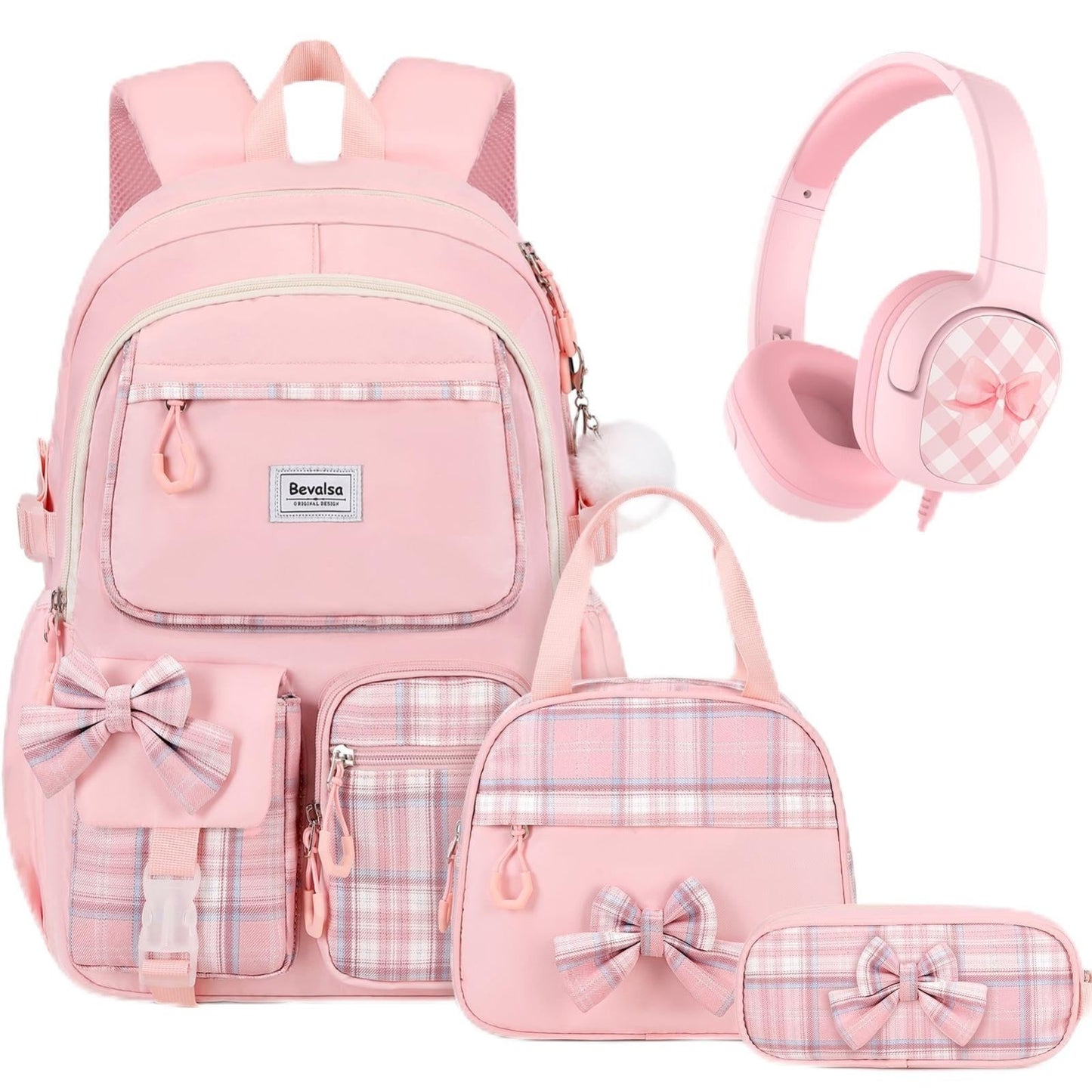 Cute Bow Backpack for Girls, School Bag Set with Lunch Bag & Pen Case, Stylish &1