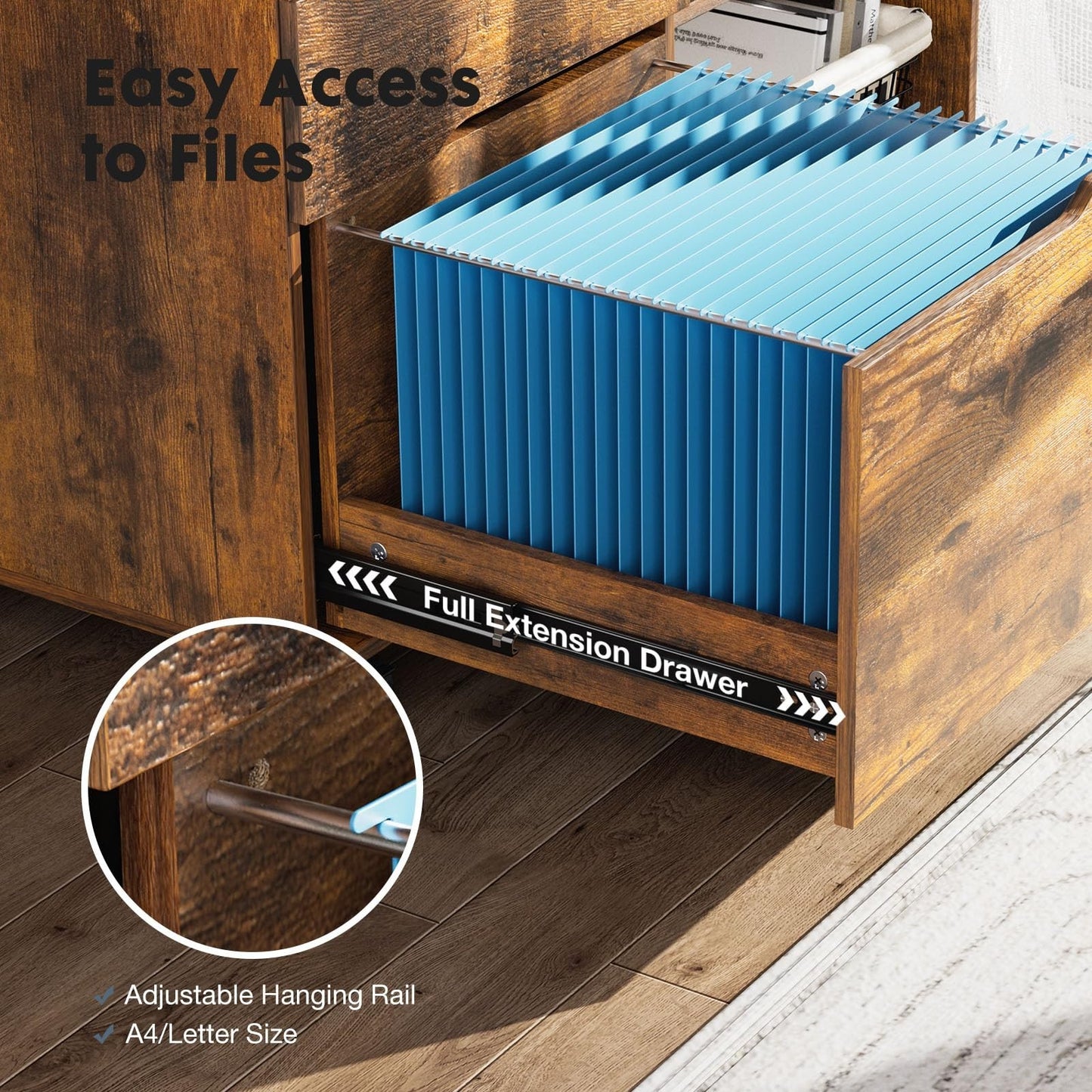 Wood File Cabinet with 3 Drawers, Rolling Printer Stand, Under Desk Storage Orga3