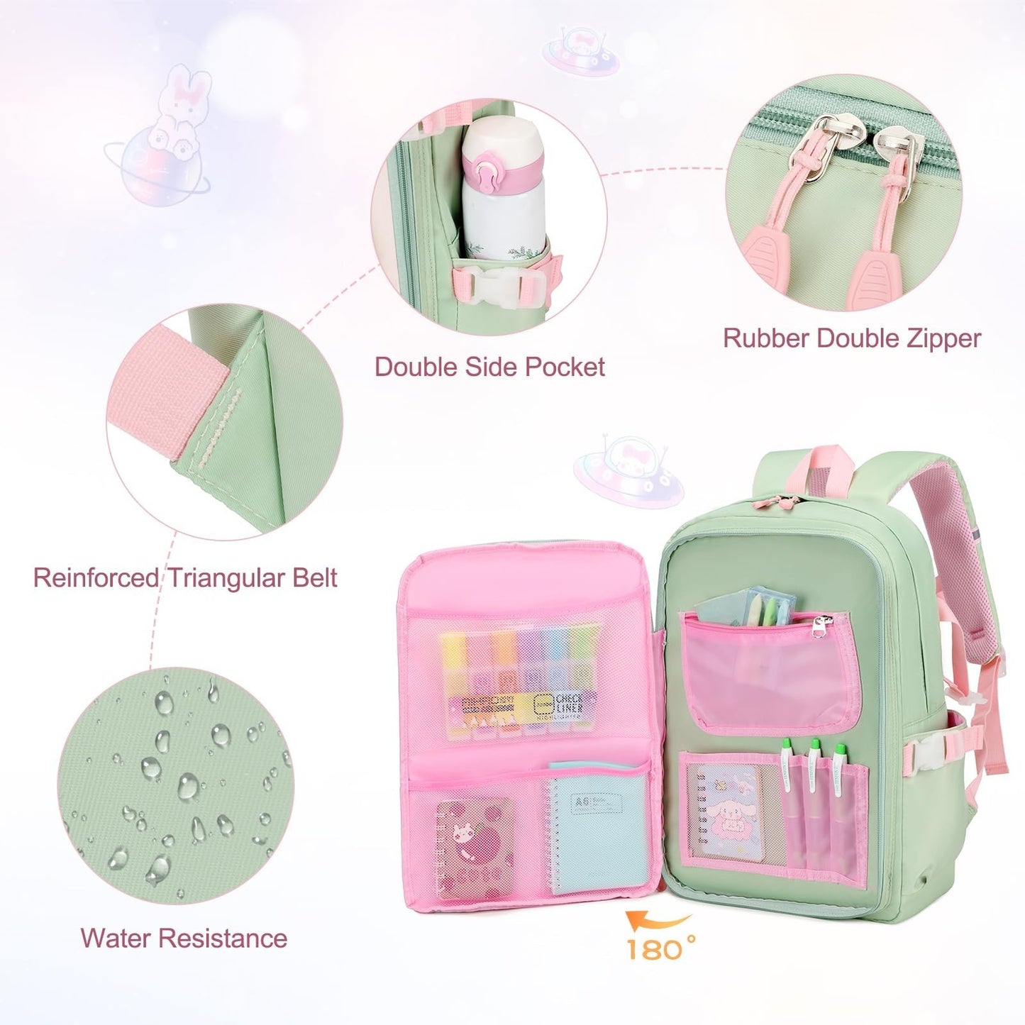 Kawaii Bunny Girls Backpack Set   3PCS School Bag with Lunch Box & Pencil Case  4