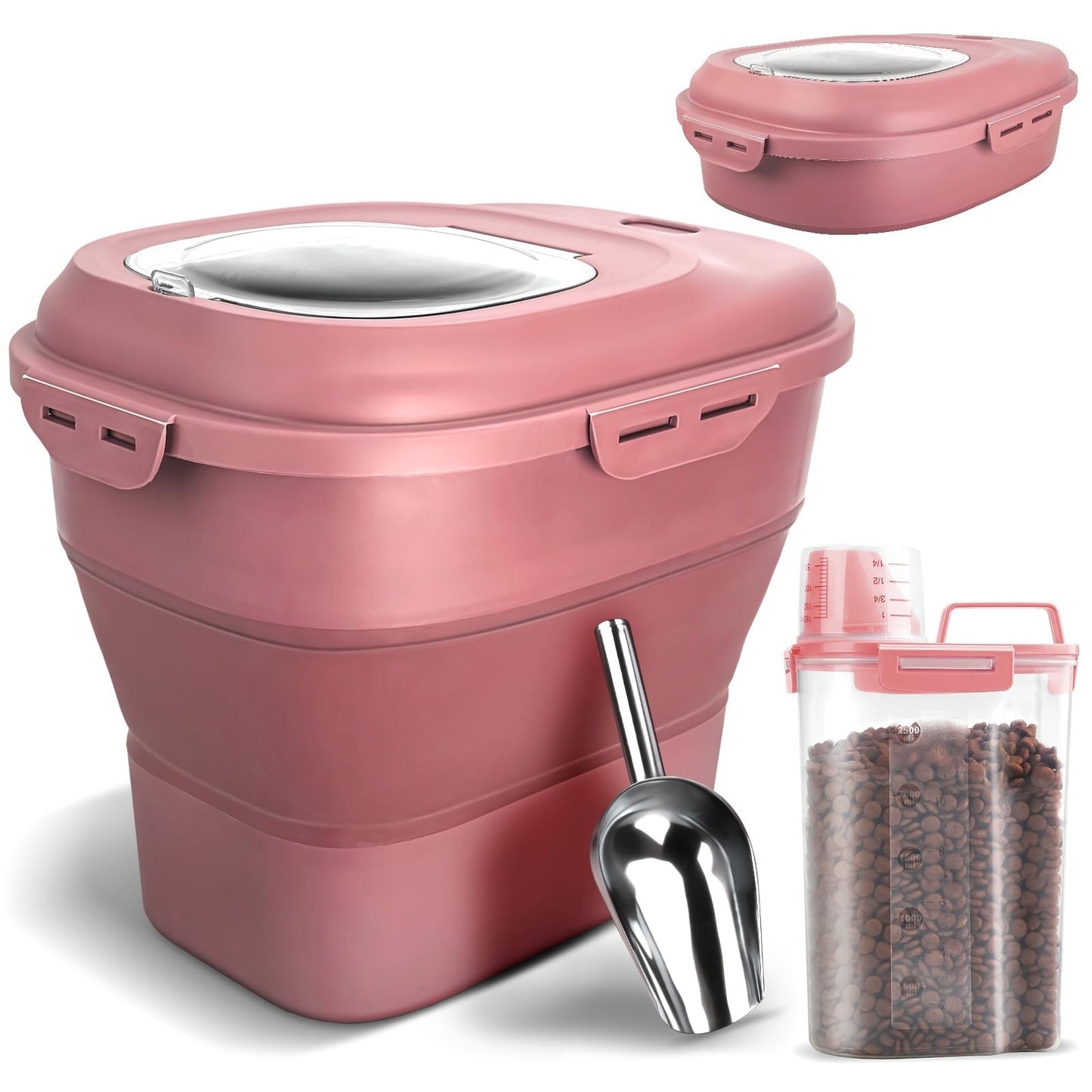 Airtight Dog Food Storage Container, Collapsible 13 30lb, Rolling Wheels & Scoop0