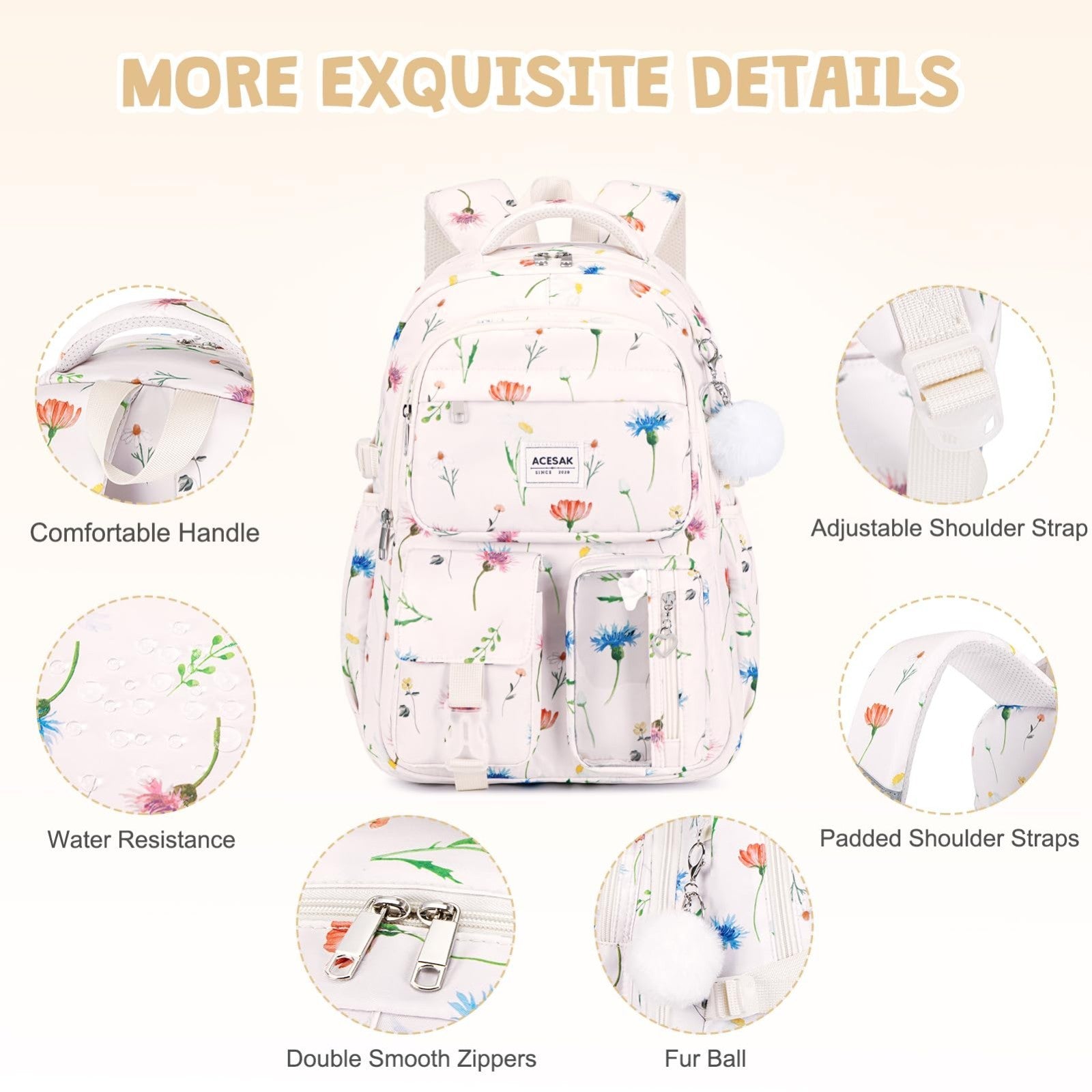 Stylish Girls Backpack with Lunch Bag & Pencil Pouch   Teen Laptop Bookbag, Beig4