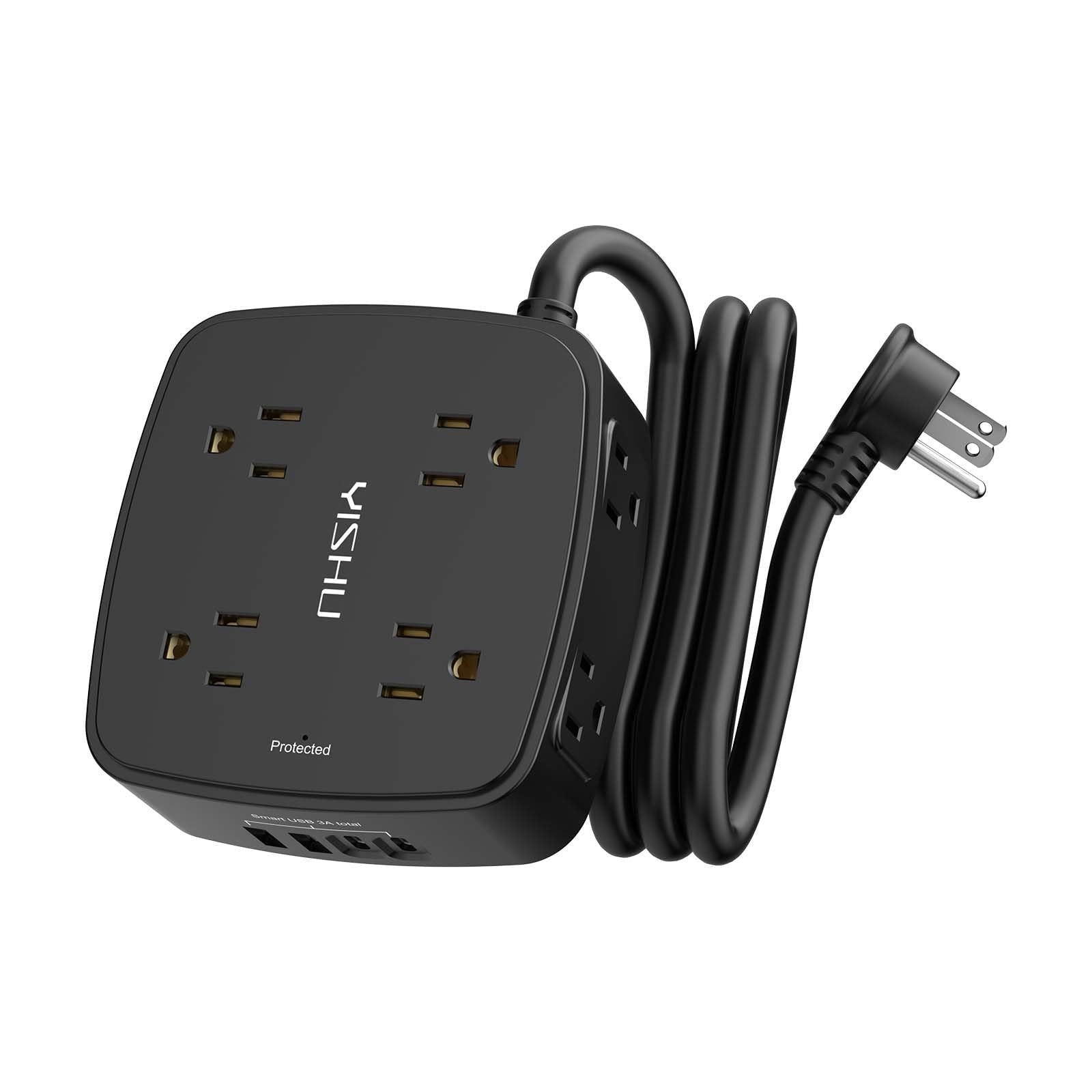 8 Outlet Surge Protector Power Strip with 4 USB Ports, 5ft Extension Cord, Flat1