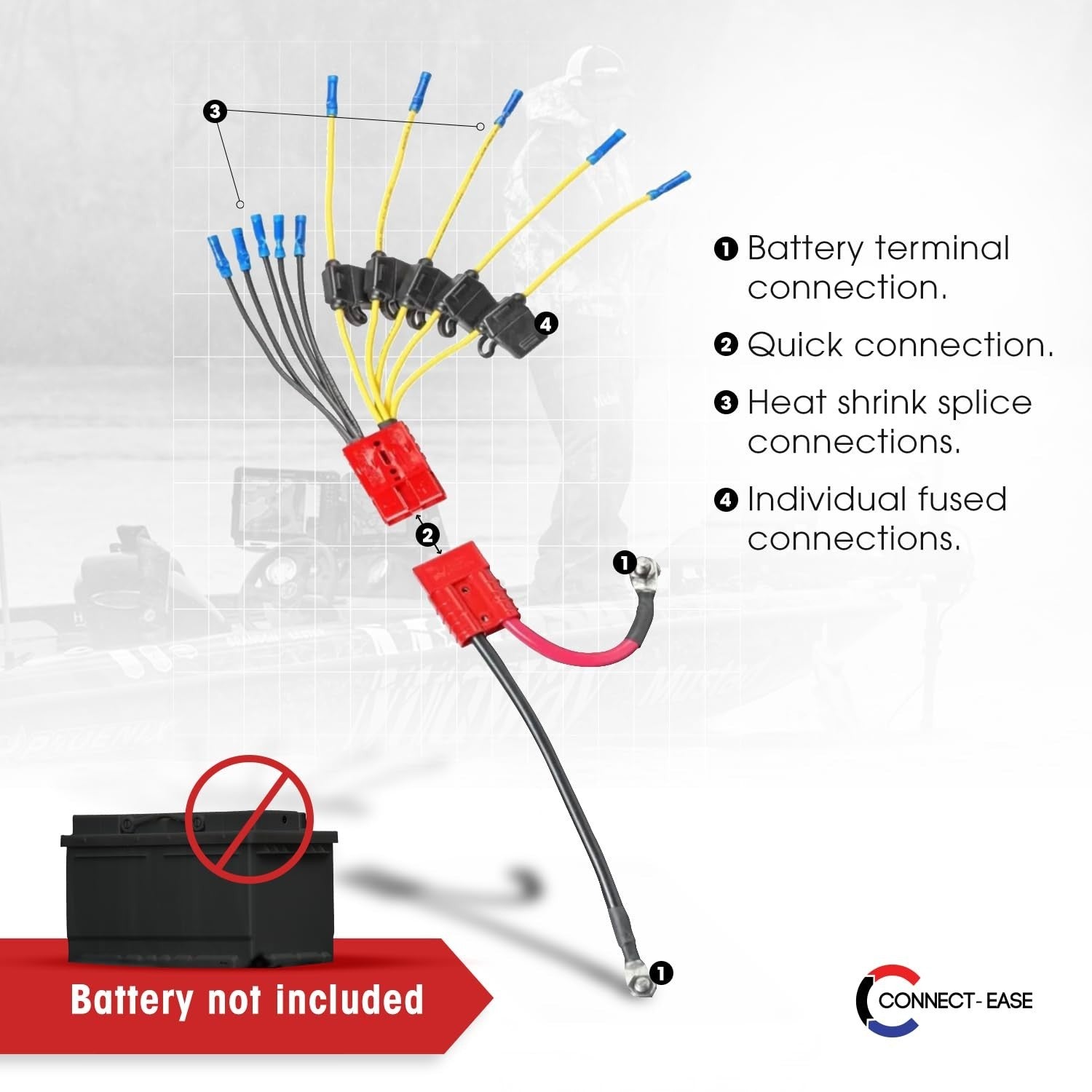 12V Battery Connector Kit - 5-Lead Fused System for Marine Electronics, GPS, Pum3