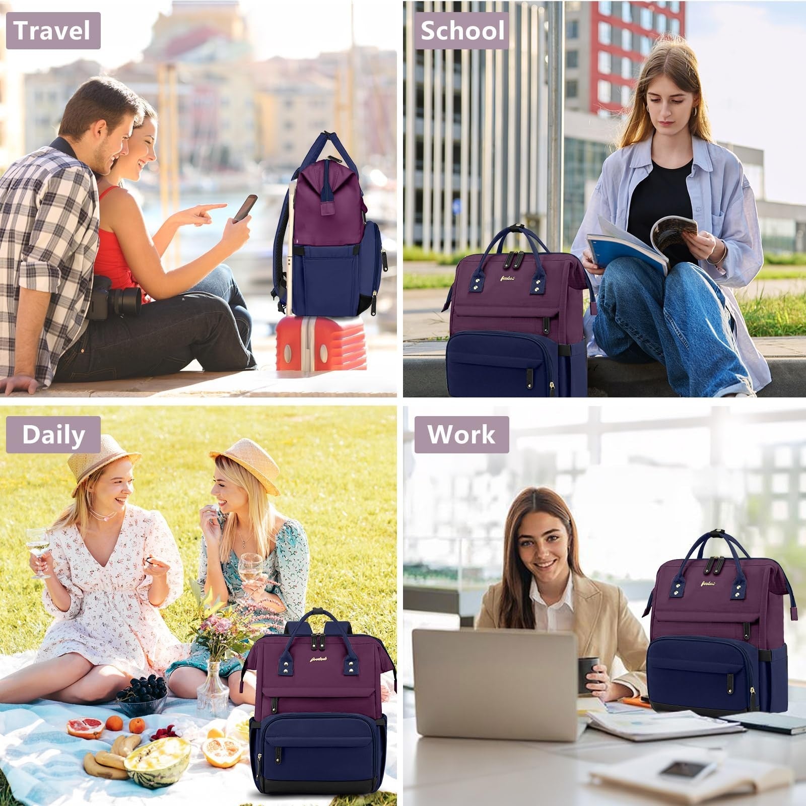Stylish Laptop Backpack for Women   15.6" Large Capacity Travel Bag, College Boo6