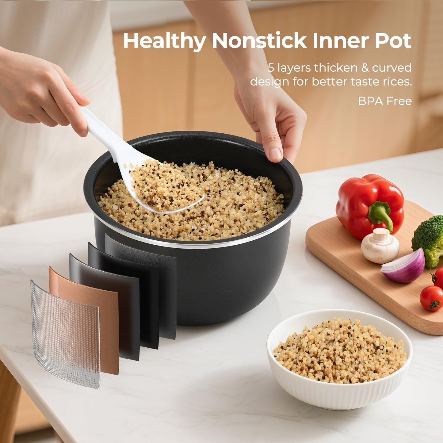 Compact 3.5-Cup Rice Cooker for 1-3 People - Multi-Function: Rice, Oatmeal, Quin4