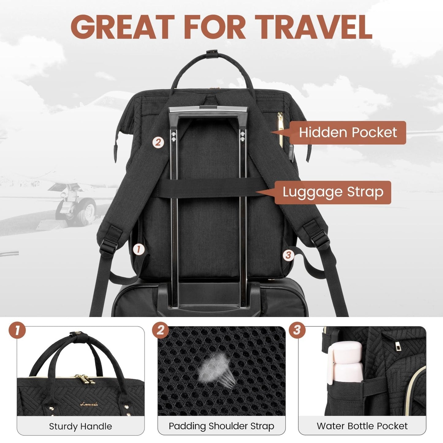 Stylish 17" Laptop Backpack for Women   Waterproof Travel Bag with USB Port, Bla5