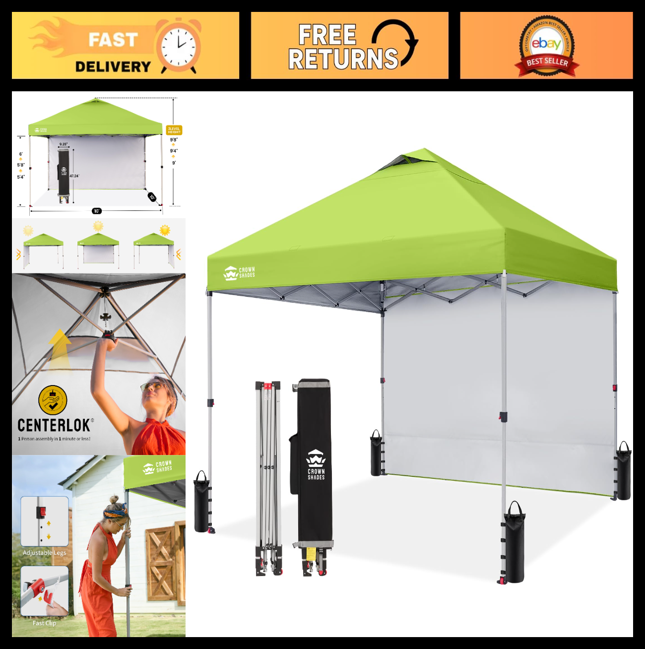 10x10 Pop Up Canopy Tent with Side Wall, Easy Setup Outdoor Shelter for Events,0