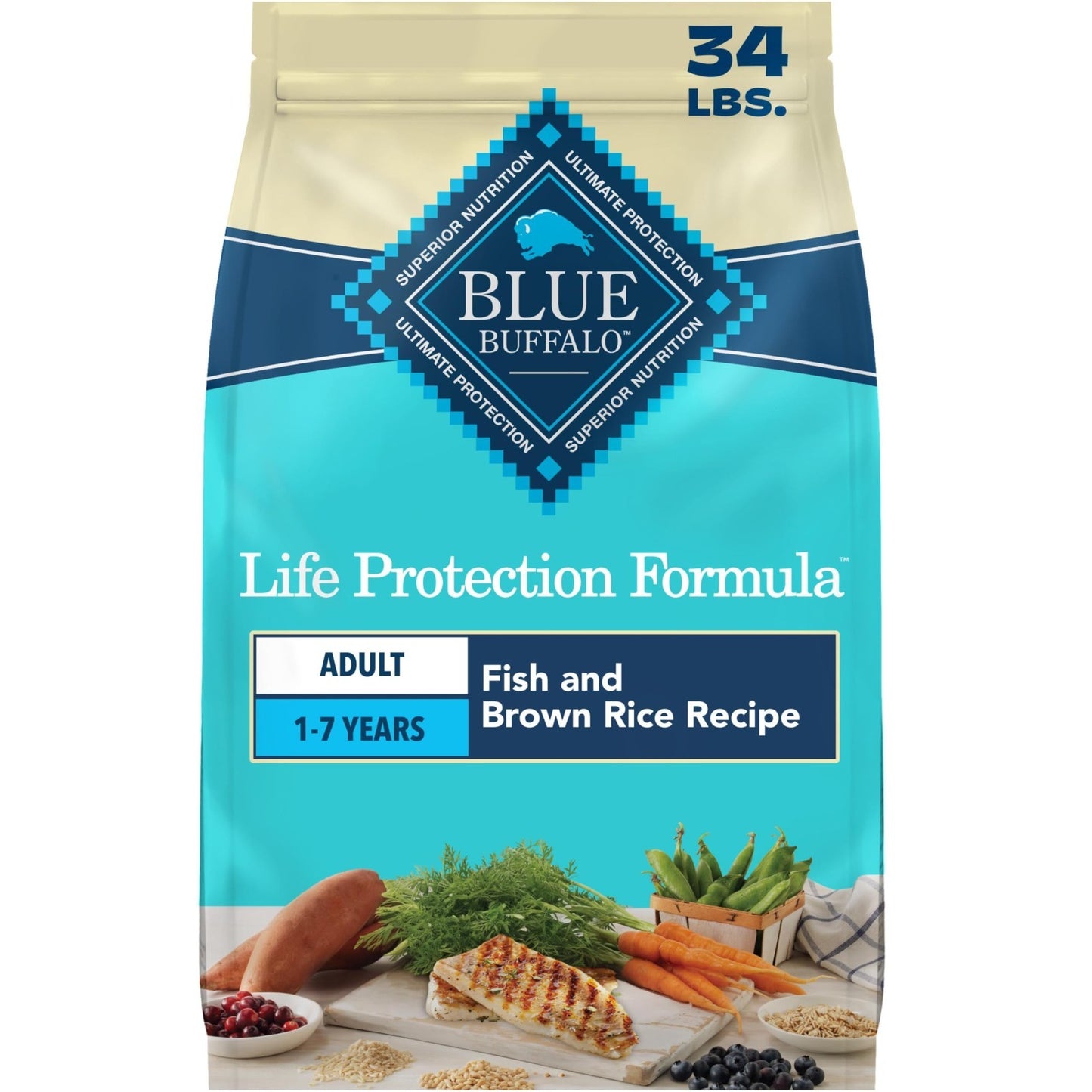 Premium Fish Adult Dry Dog Food   34 lb, Life Protection Formula, Healthy Nutrit1