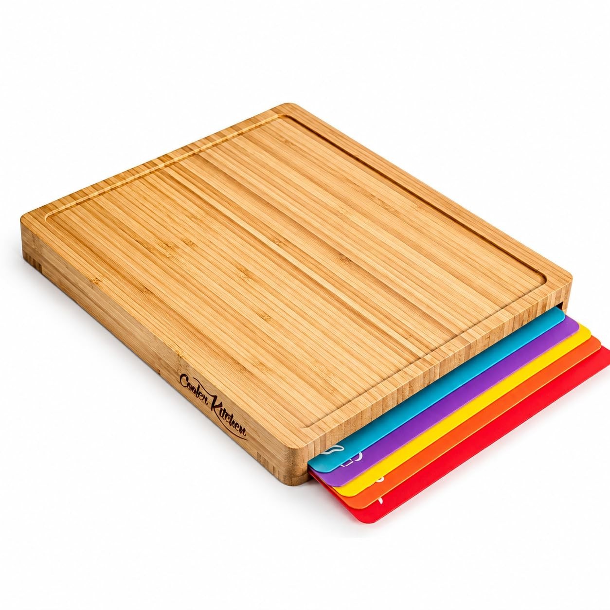 Bamboo Cutting Board Set with 6 Color-Coded Mats, Non-Slip, Easy Clean & Dishwas1
