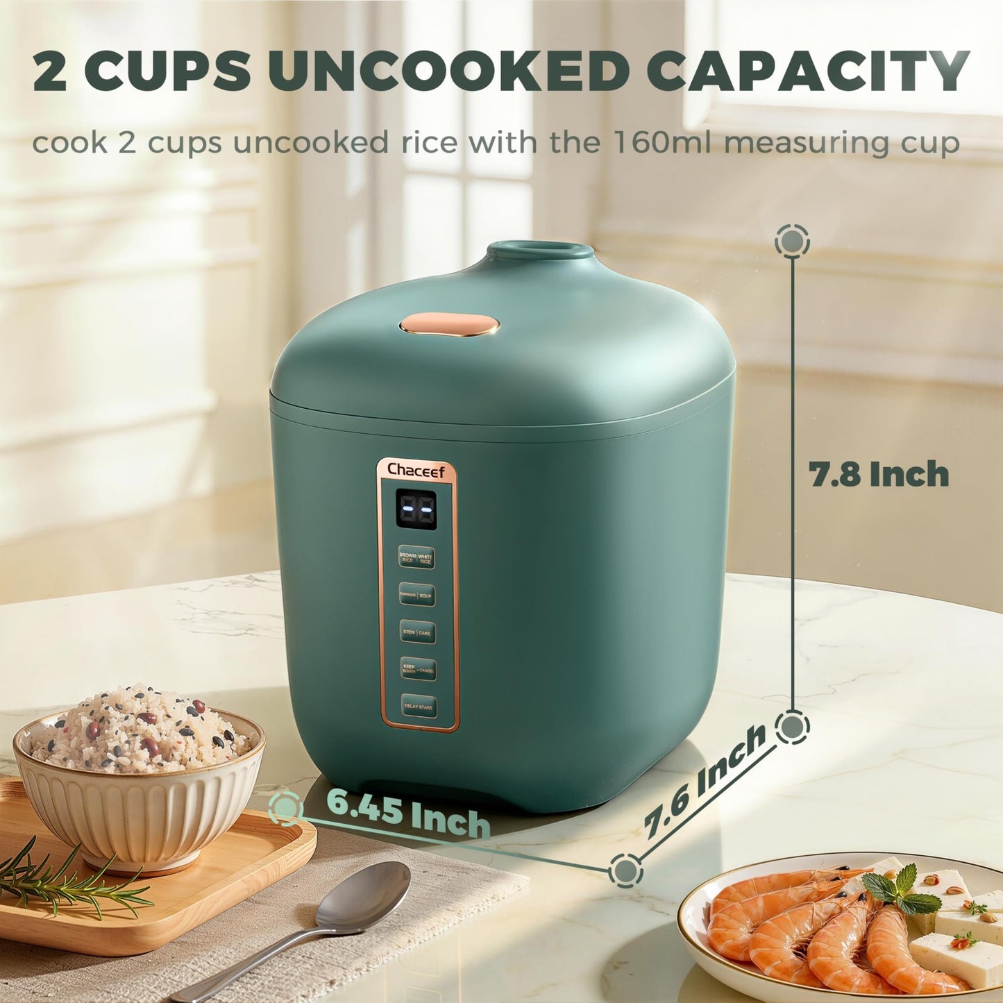Compact 2-Cup Rice Cooker, Portable Non-Stick Travel Rice Maker, BPA Free, Smart2