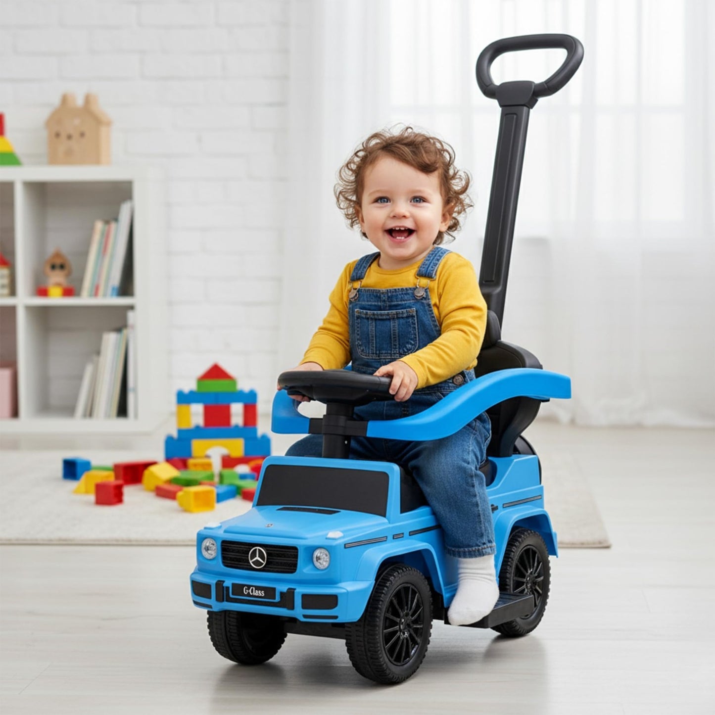 3-in-1 Kids Push Car Stroller, Mercedes G-Wagon, Detachable Handle, Safety Rails2