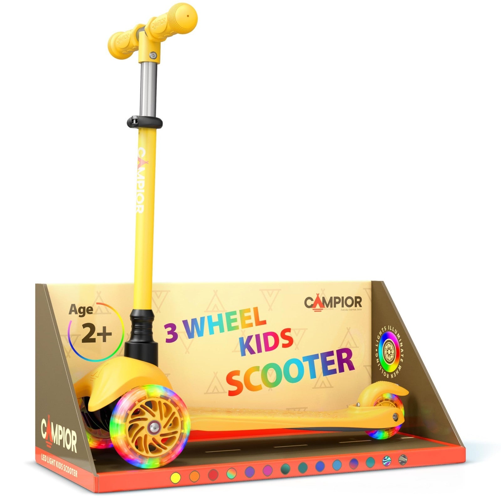 Kids Yellow Mini 3-Wheel Scooter - Lean-to-Steer, LED Wheels, Adjustable Handleb1