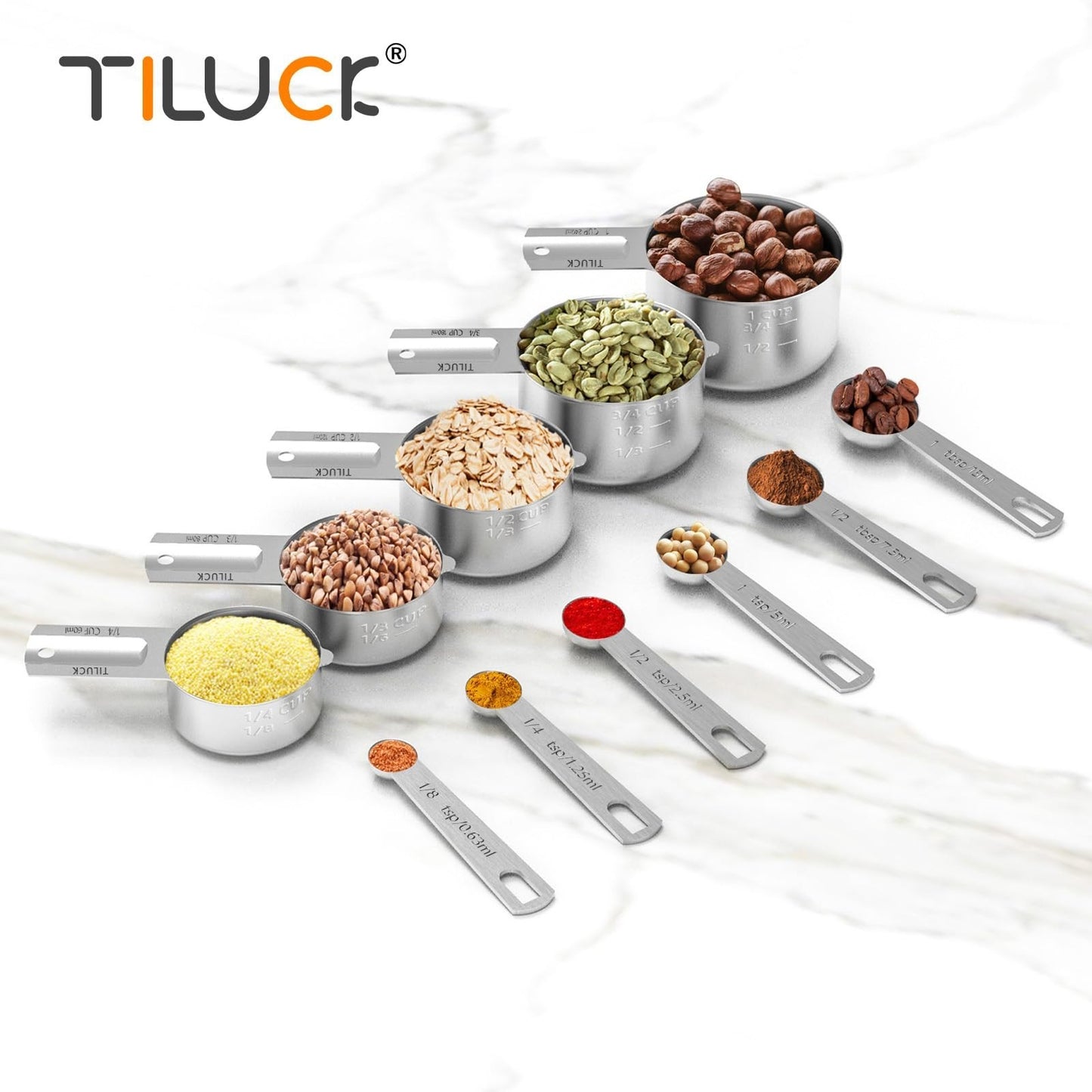 Stainless Steel Measuring Cups & Spoons Set   Nesting Kitchen Gadgets for Cookin2
