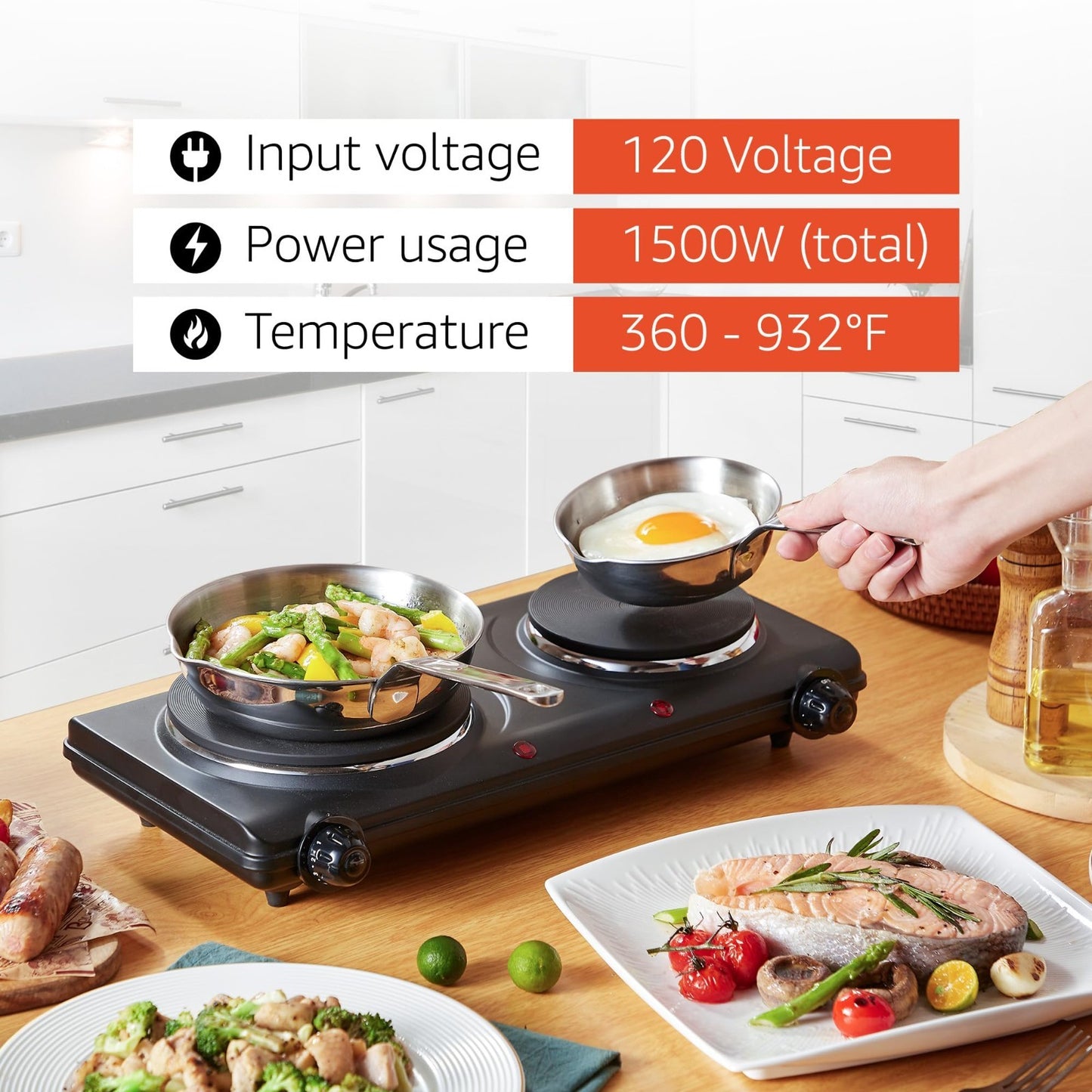 Double Cast Iron Burner Hot Plate 1500W | Adjustable Temp Control, Easy Clean6