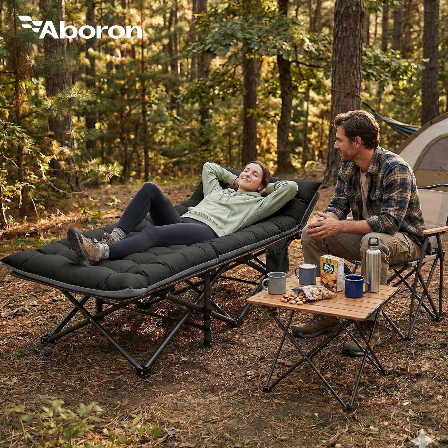 Extra Wide Camping Cot for Adults, Heavy Duty Portable Folding Bed with Mat & Ca2