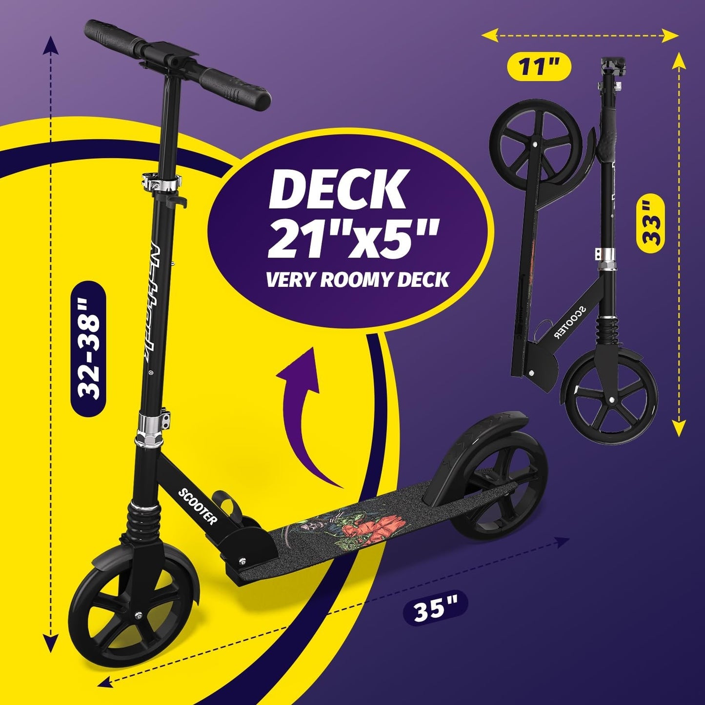 Adjustable Kick Scooter for Kids & Teens, Max Load 240 LBS, Foldable, 8" Wheels,6