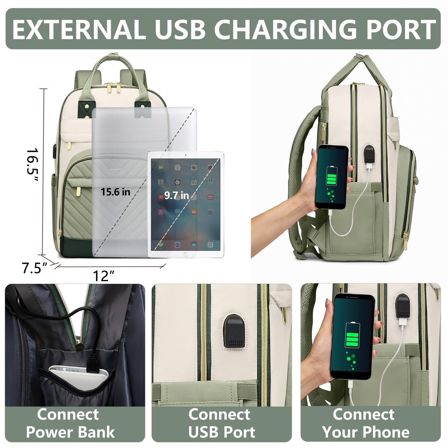 Stylish 15.6" Laptop Backpack for Women & Teens   USB Charger, Waterproof, Casua3