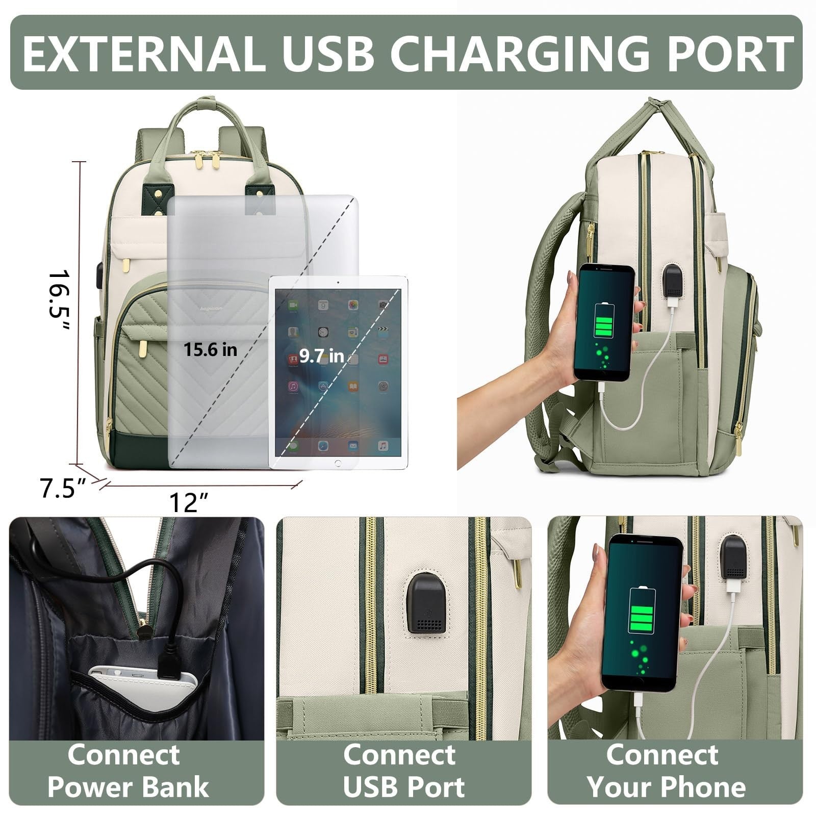 Stylish 15.6" Laptop Backpack for Women & Teens   USB Charger, Waterproof, Casua3
