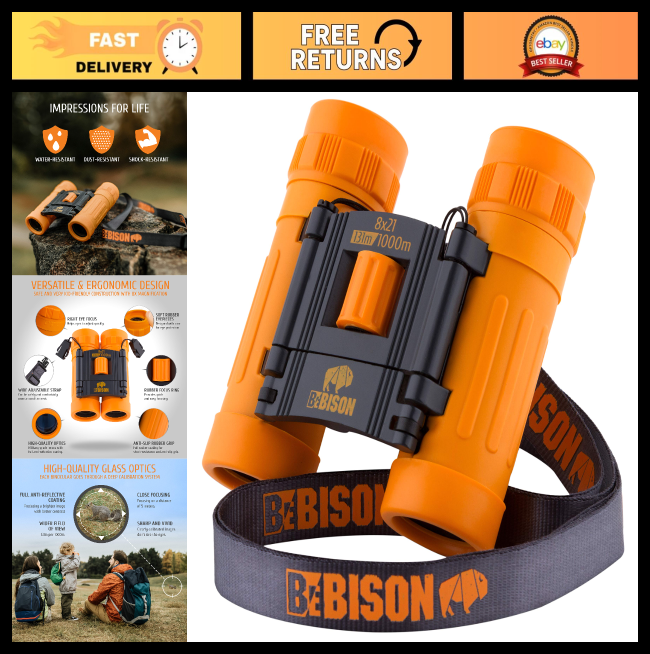 Compact 8x21 Kids Binoculars   High Resolution, Shockproof, Folding   Bird Watch0