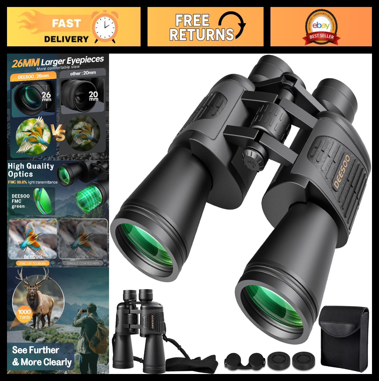 High-Powered 20x52 Binoculars - HD Low Light Vision for Bird Watching, Hunting &0