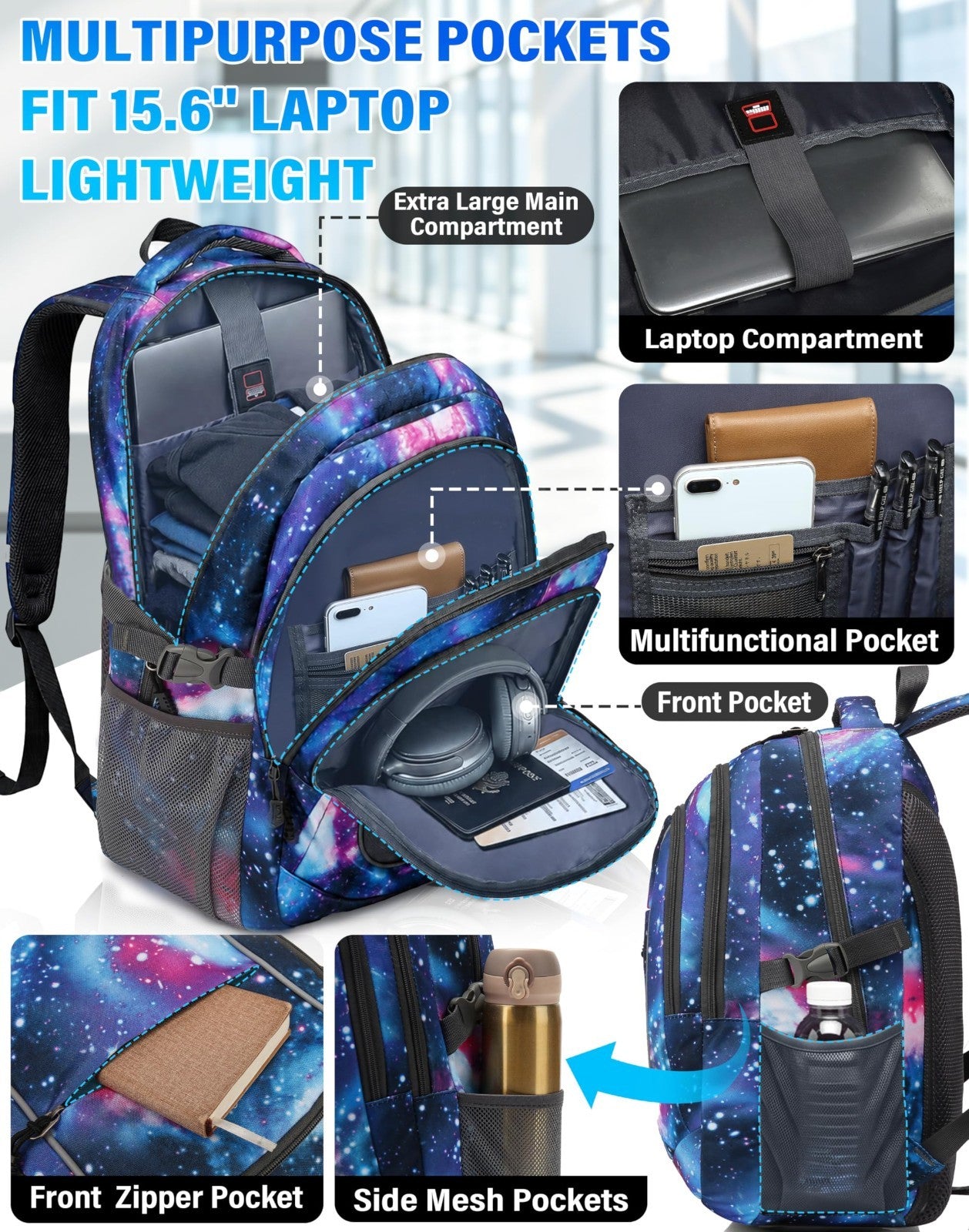 Extra Large Multi Compartment Backpack for College, Travel, Laptop, Hiking   Fit2