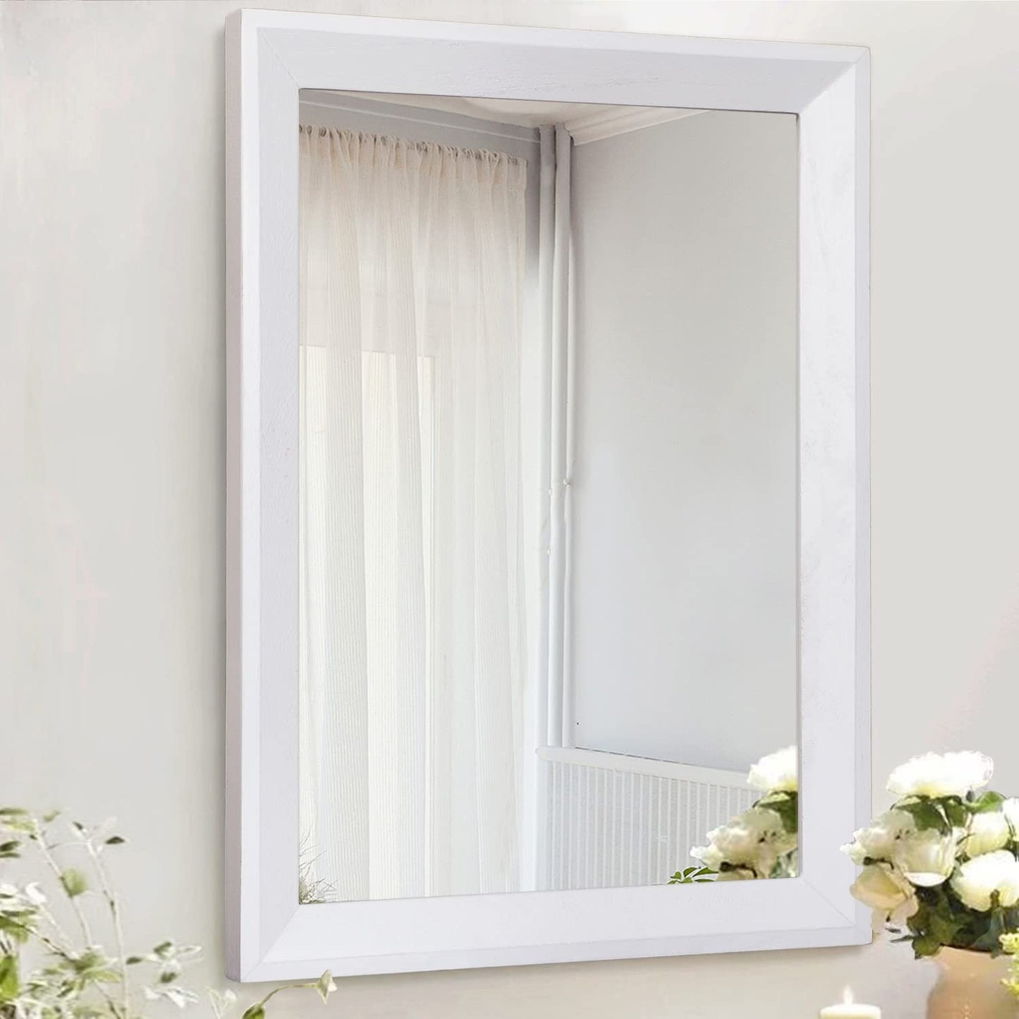 Small Rectangular Wall Mirror - Decorative Wood Framed Hanging Mirror for Home D1