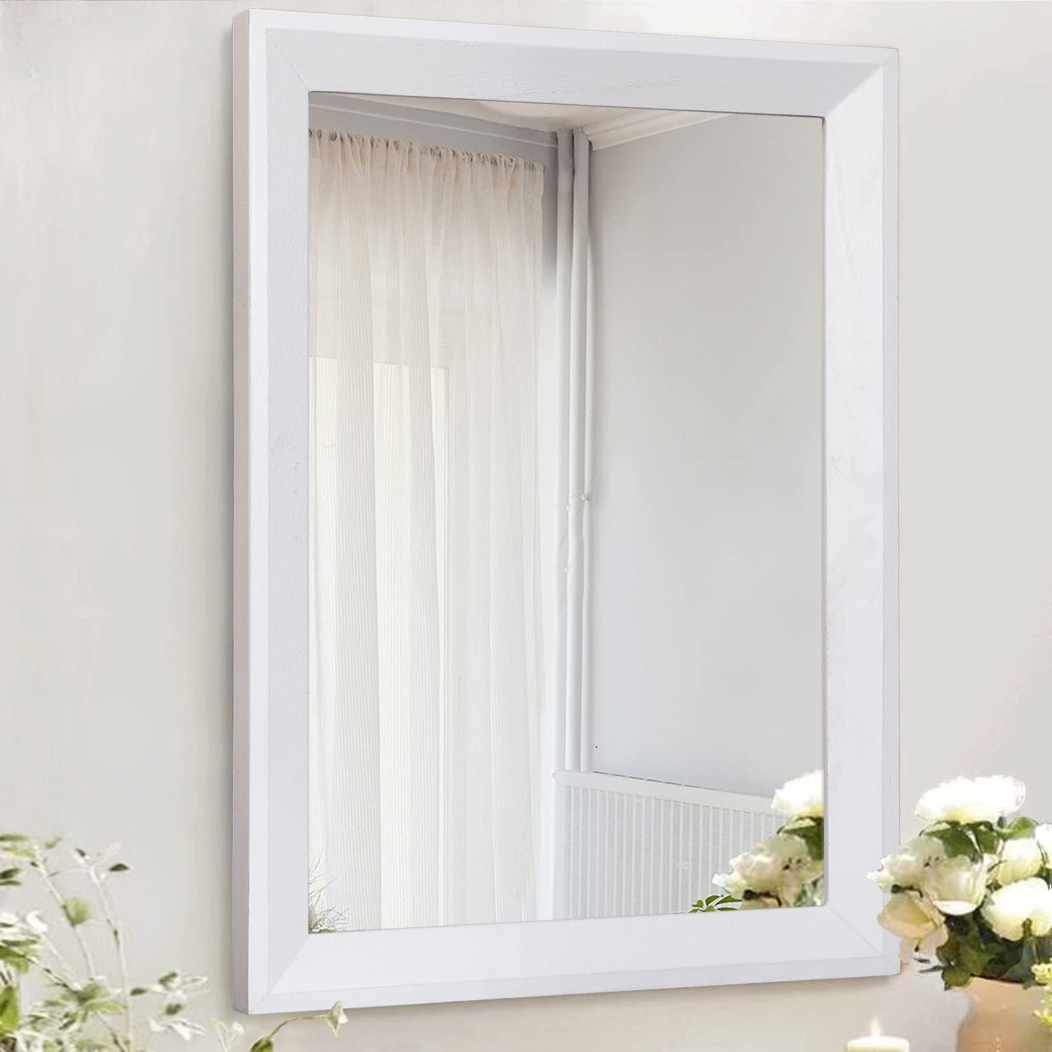 Small Rectangular Wall Mirror - Decorative Wood Framed Hanging Mirror for Home D1