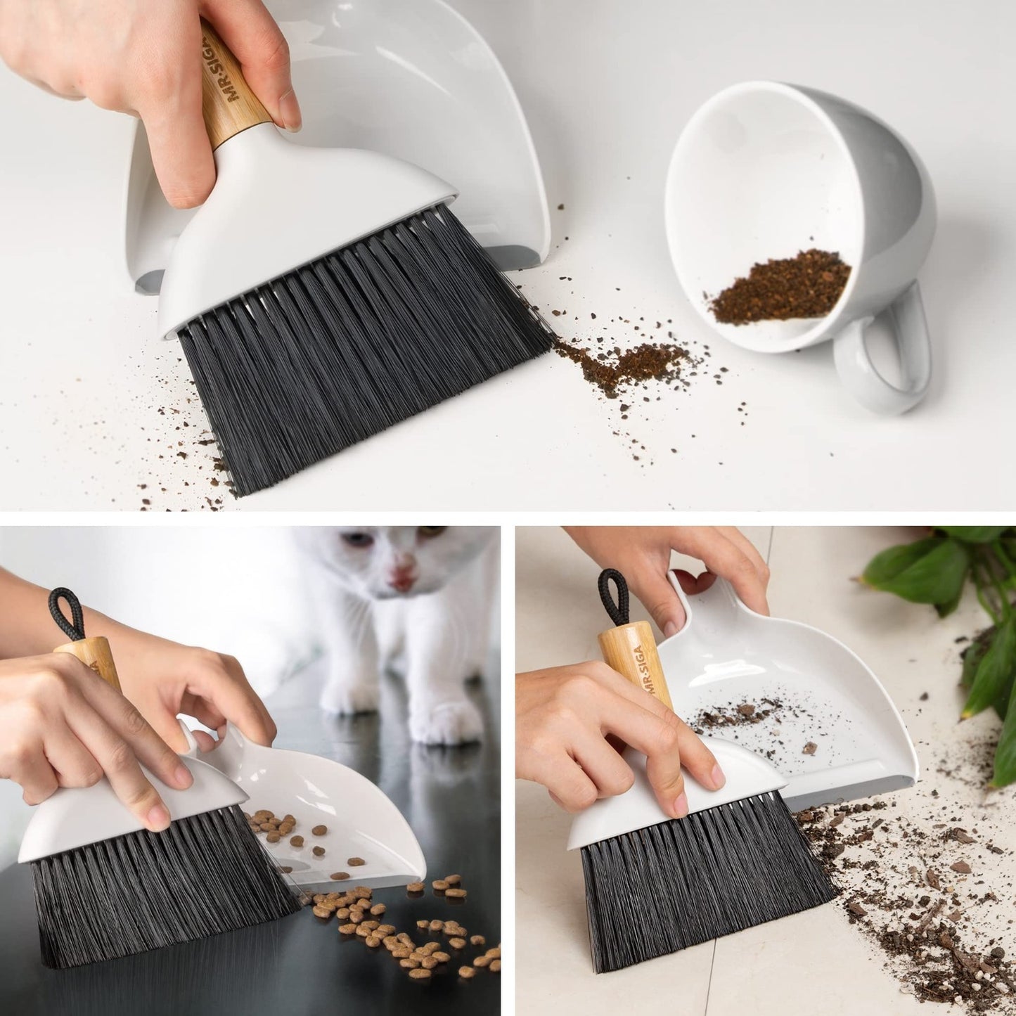 Mini Dustpan and Brush Set with Bamboo Handle - Compact Cleaning Tool, White4
