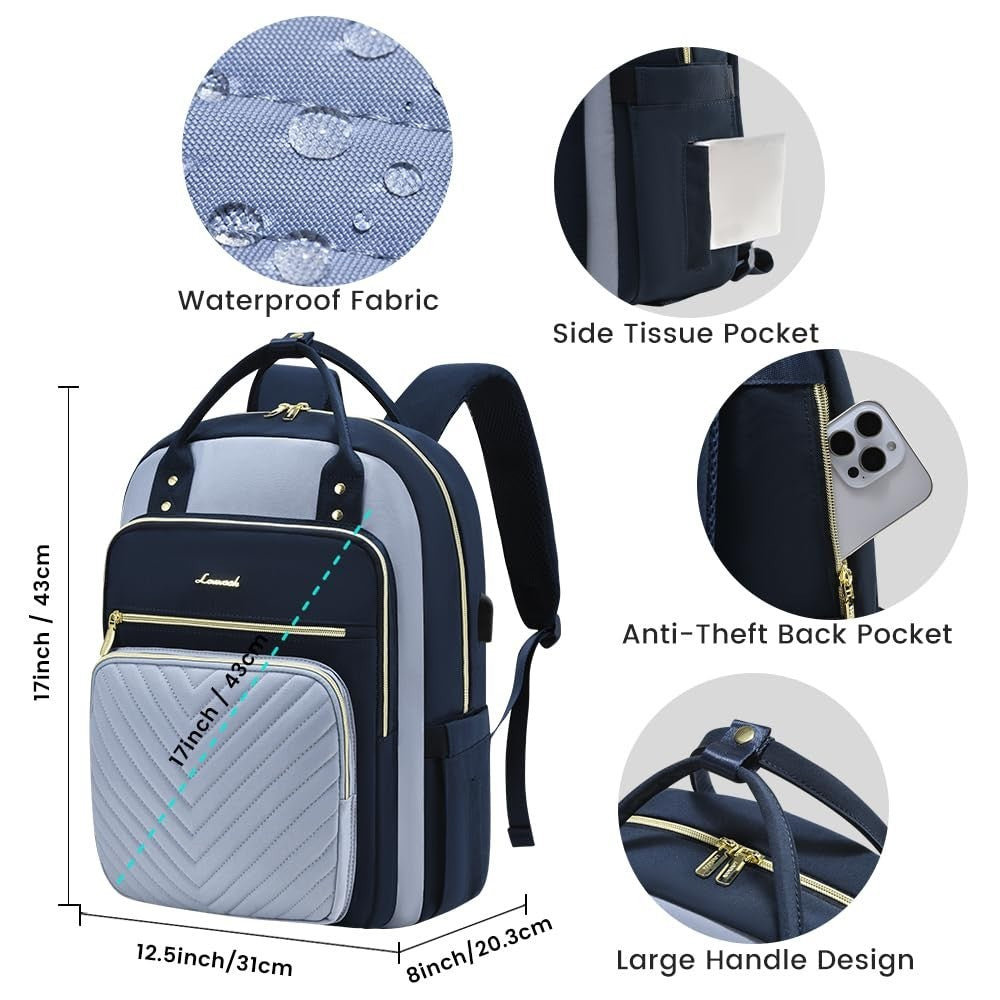 Stylish Waterproof Laptop Backpack for Women, 15.6" Travel Computer Bag, Work Pu4