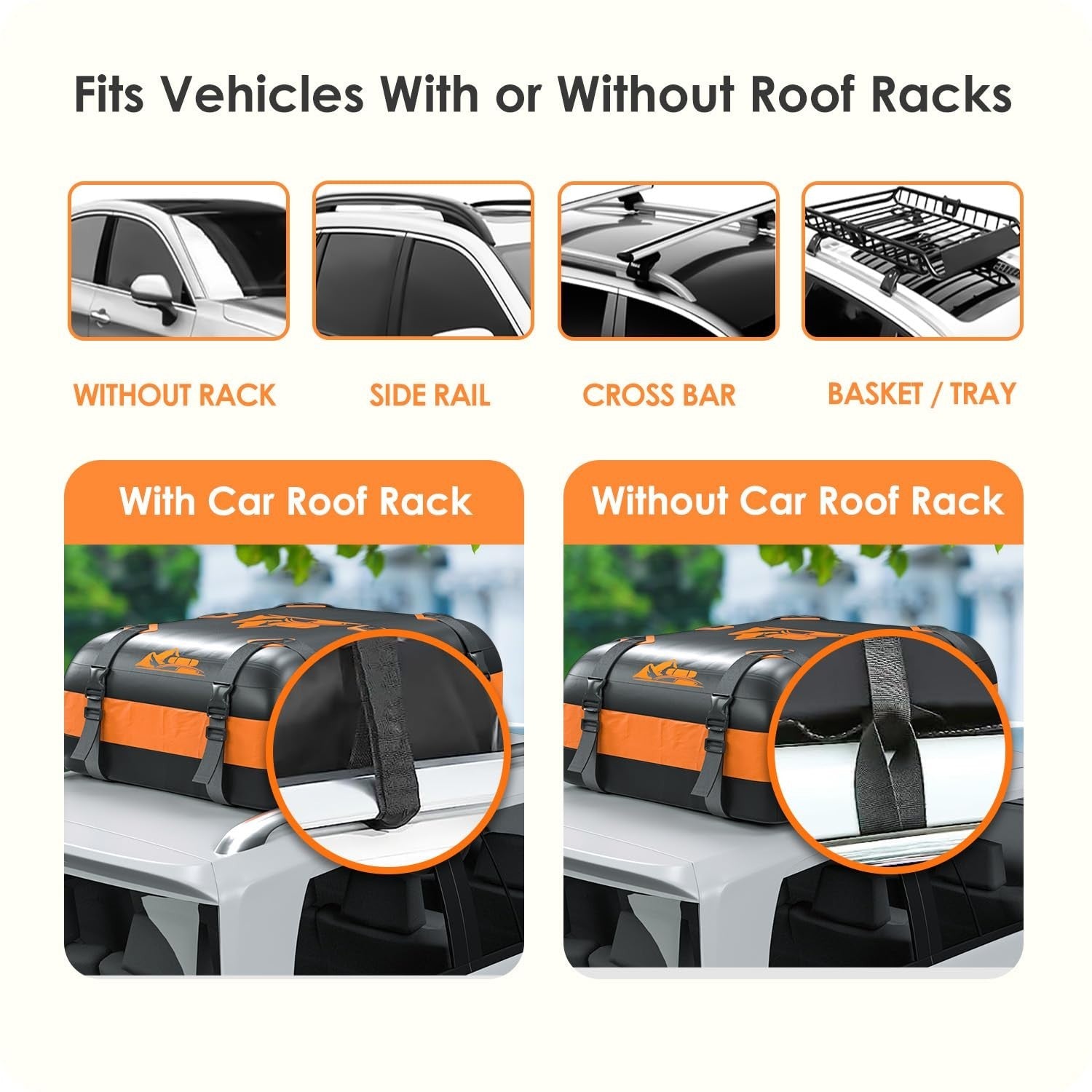 Rooftop Cargo Carrier Bag 15-20 Cu Ft Waterproof Storage for Cars - Orange3