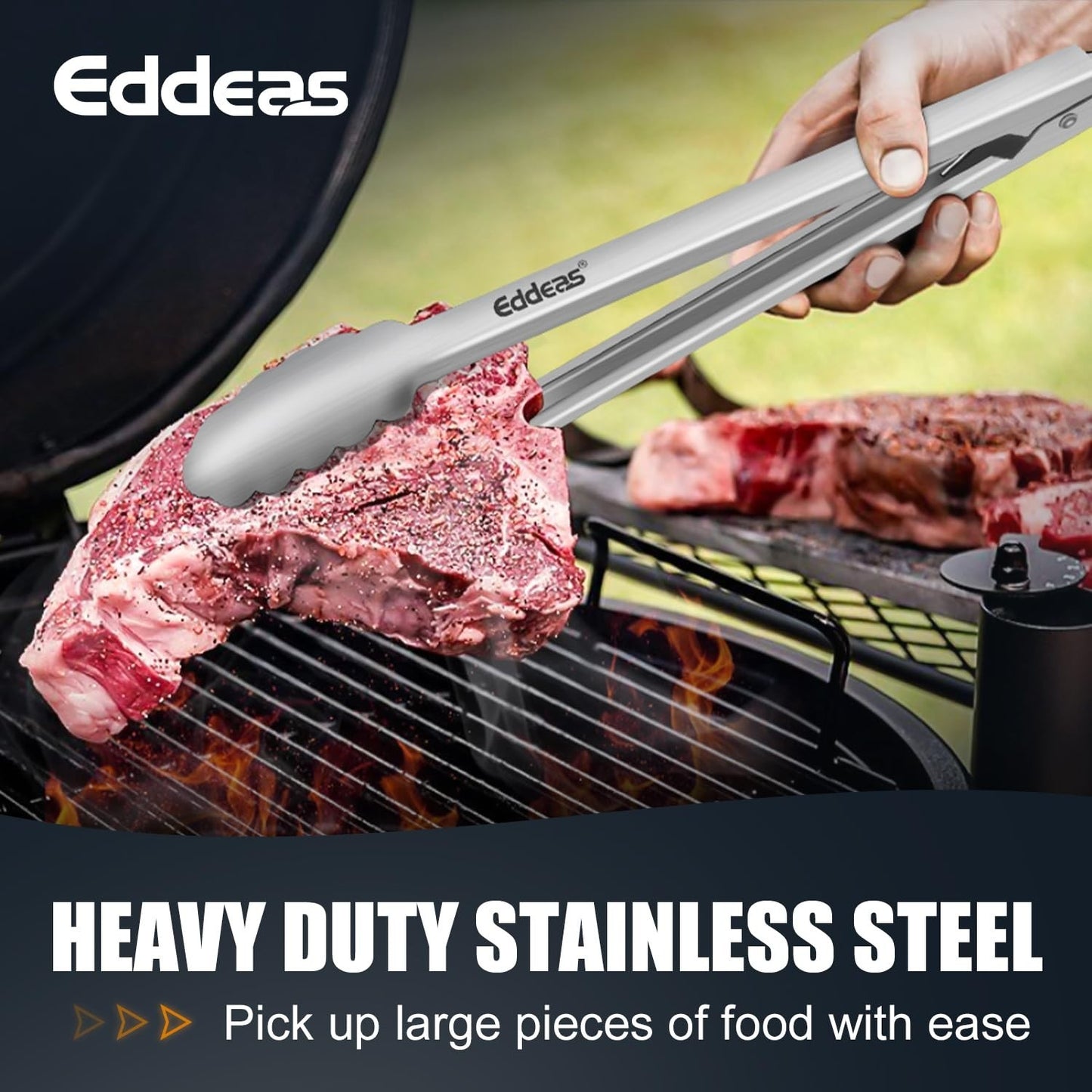 Heat Resistant Stainless Steel Cooking Tongs Set   3PCS, 9" & 12"   Non Slip, BB7