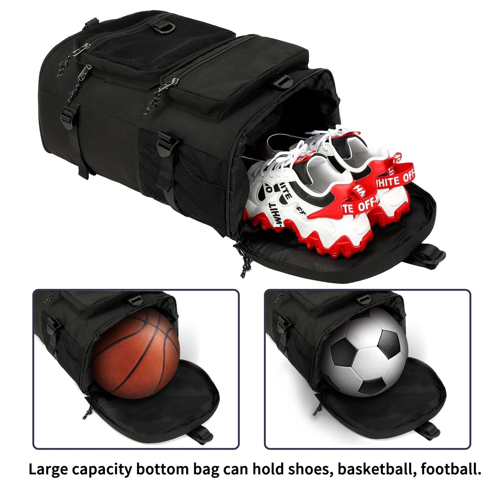 Waterproof Gym Duffel Backpack with Shoe Compartment   4 Carry Methods, Sports &3