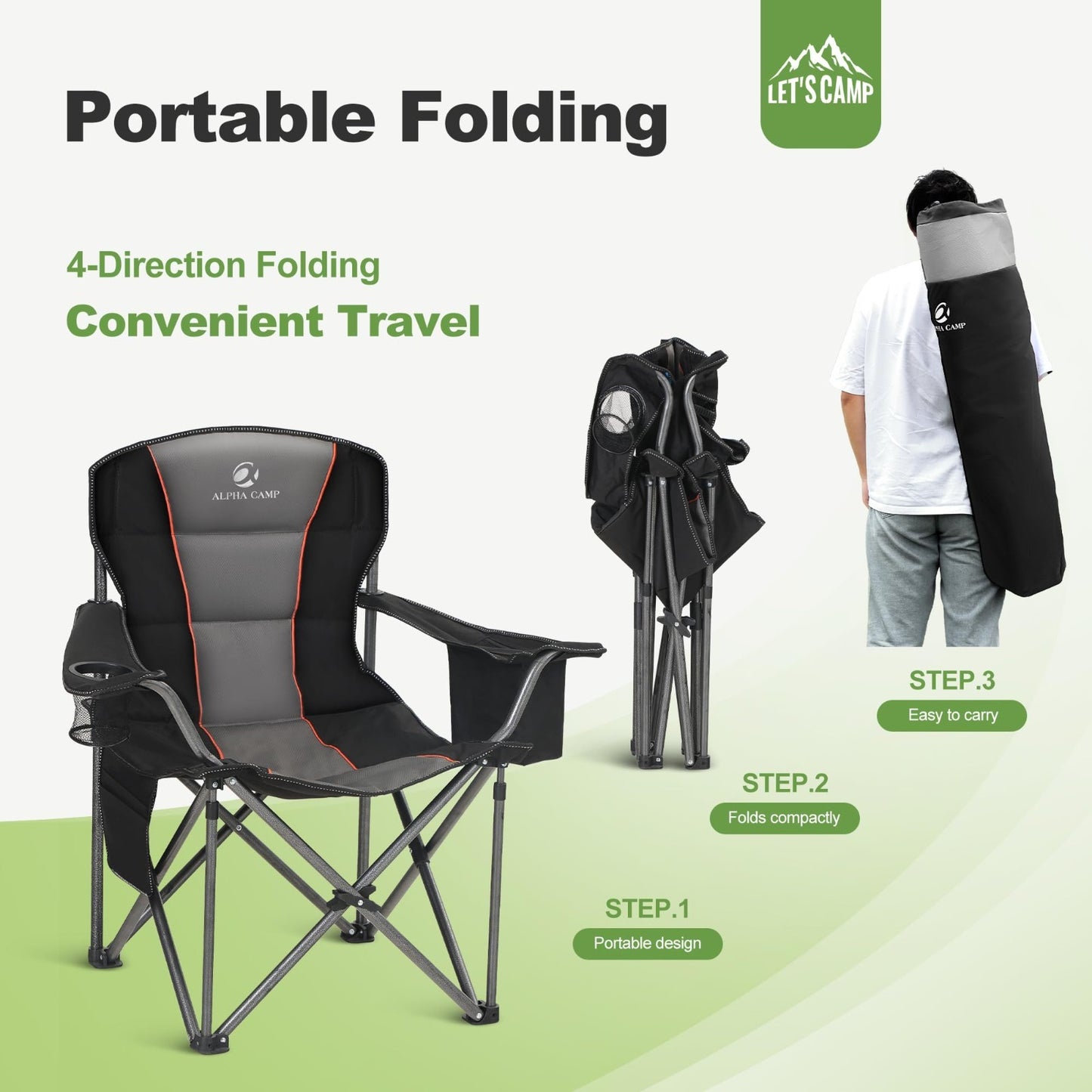 Oversized Heavy Duty Folding Camping Chair - Padded, Cup Holder, 450 lbs Capacit8