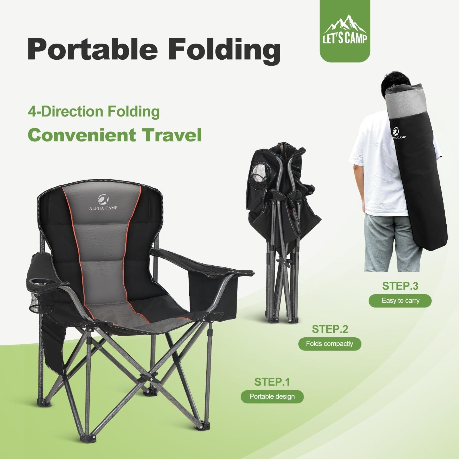 Oversized Heavy Duty Folding Camping Chair - Padded, Cup Holder, 450 lbs Capacit8