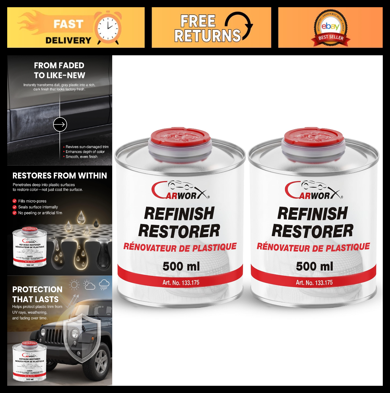 Silicone-Free Plastic Trim Restorer - Faded Color Renewal, 500ml, 2-Pack0