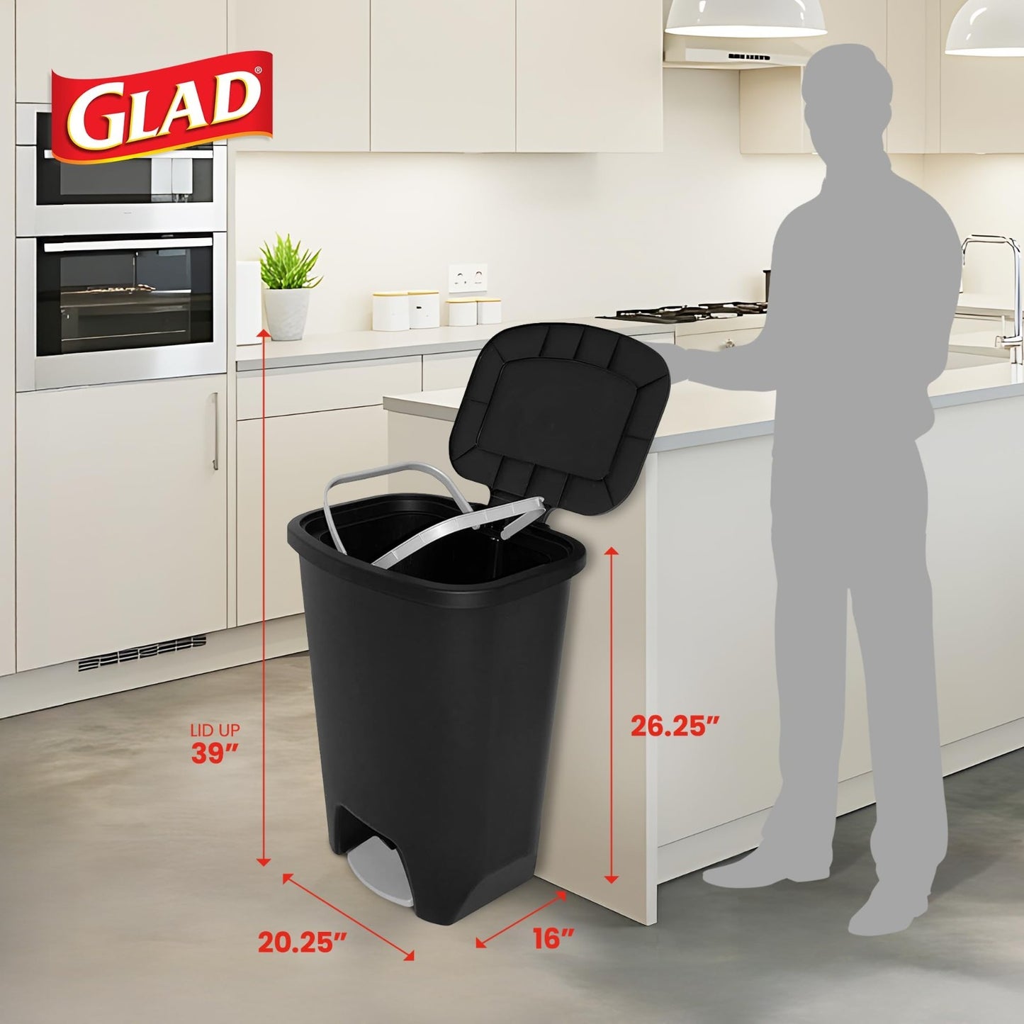 20 Gal Kitchen Trash Can with Clorox Odor Control | Hands-Free Step-On Bin, Blac2