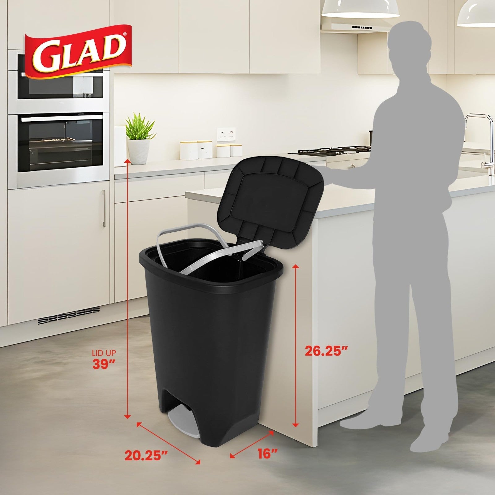 20 Gal Kitchen Trash Can with Clorox Odor Control | Hands-Free Step-On Bin, Blac2
