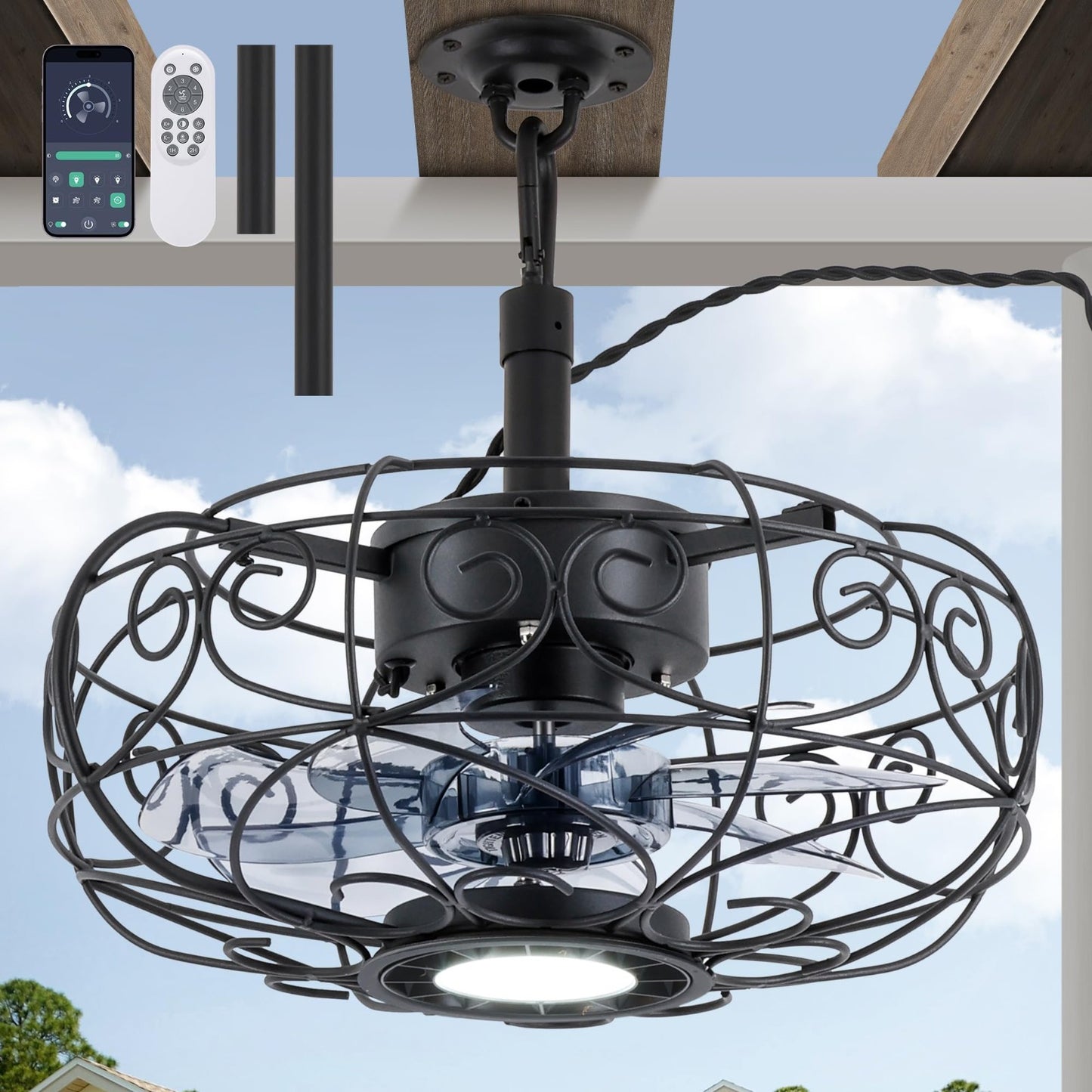 Waterproof Outdoor Ceiling Fan with Light & Remote, 15 Inch Patio Fan, 6 Speeds1
